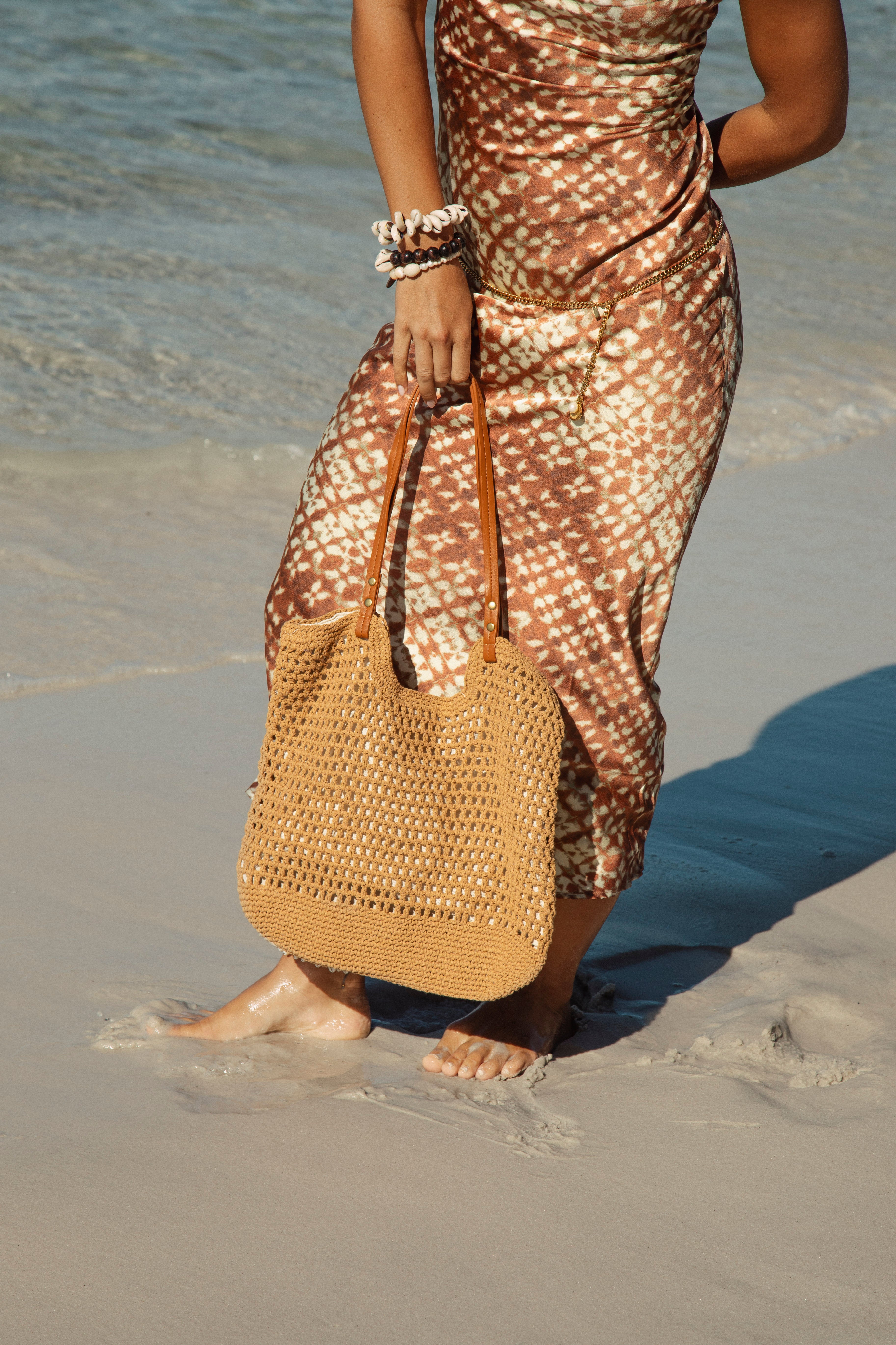 Euro Summer Crochet Tote - Caramel