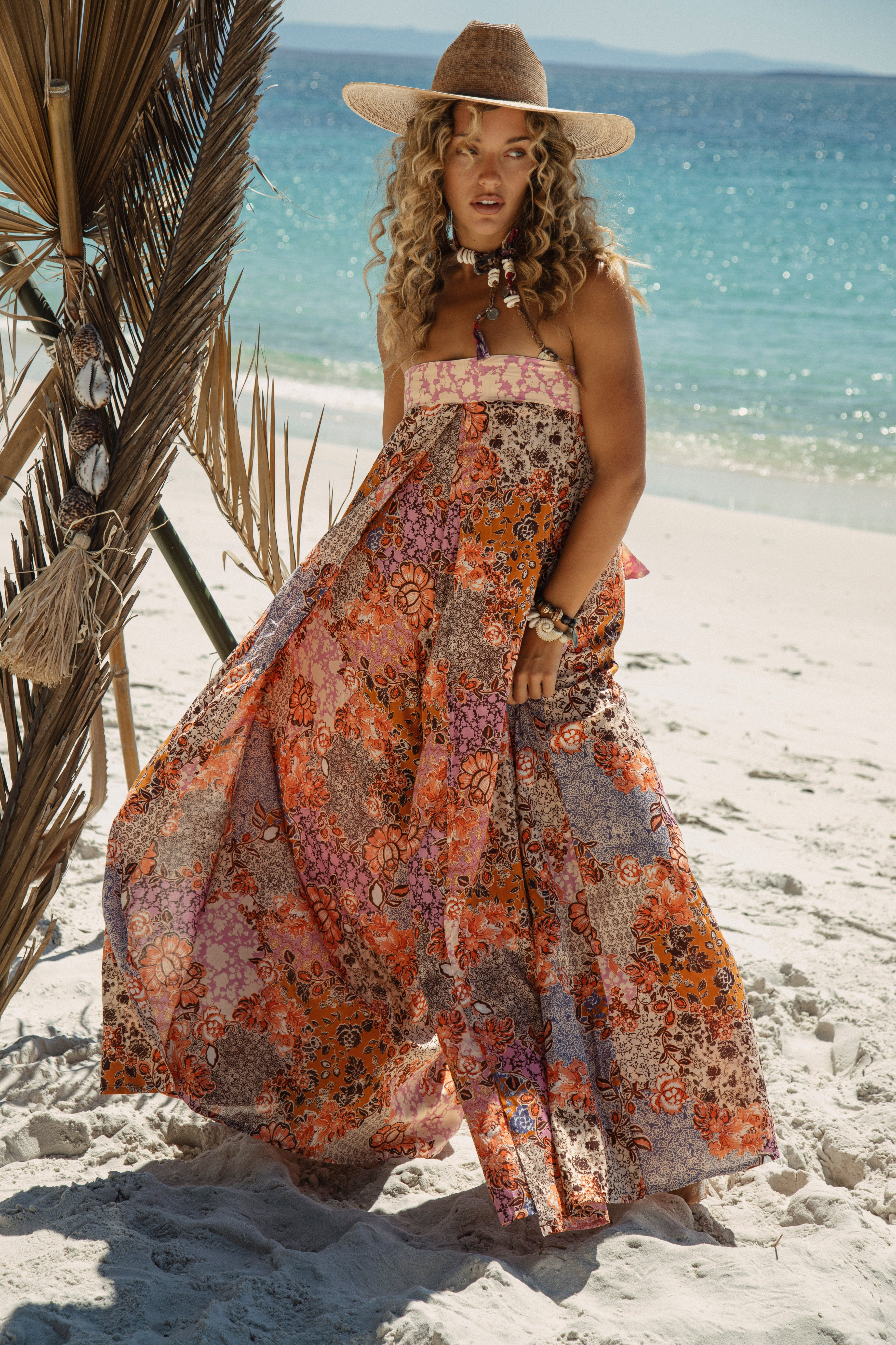 Castaway Jumpsuit Island Muse is a Boho style jumpsuit featuring wide leg style