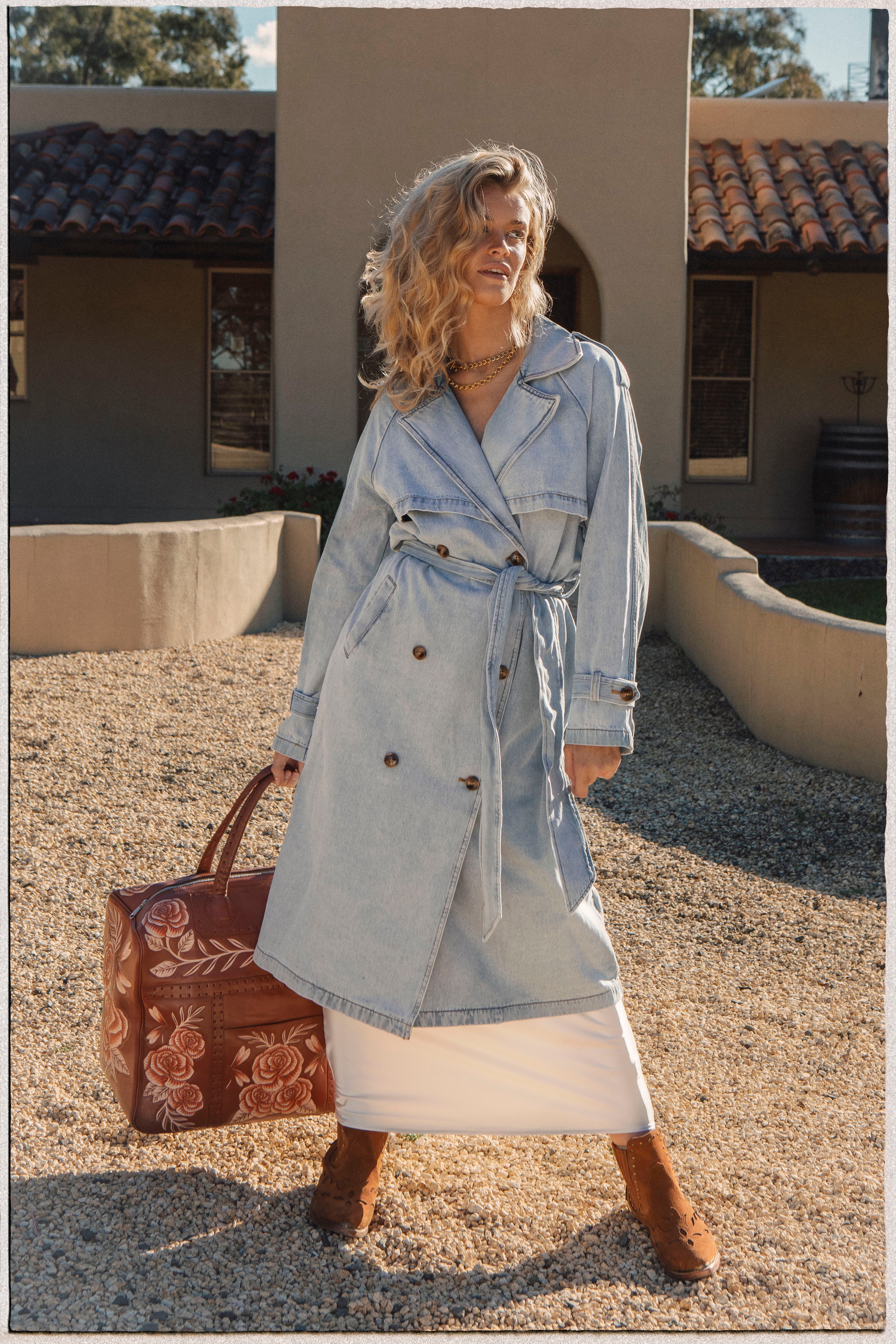 Freefolk Denim Trench Coat - stylish double breasted denim trench coat