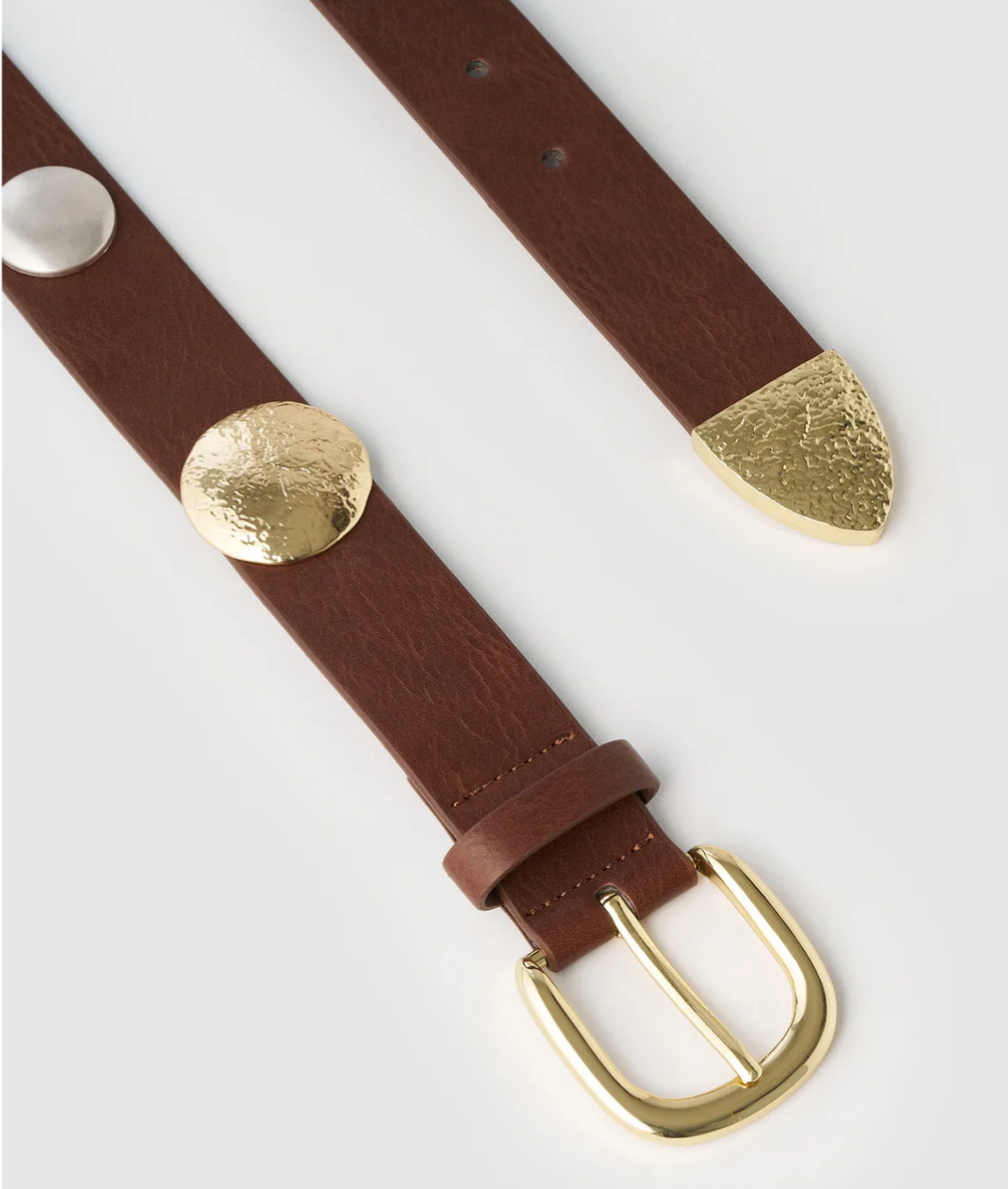 Jesse Belt in chocolate colourway features gold embellishments and western style