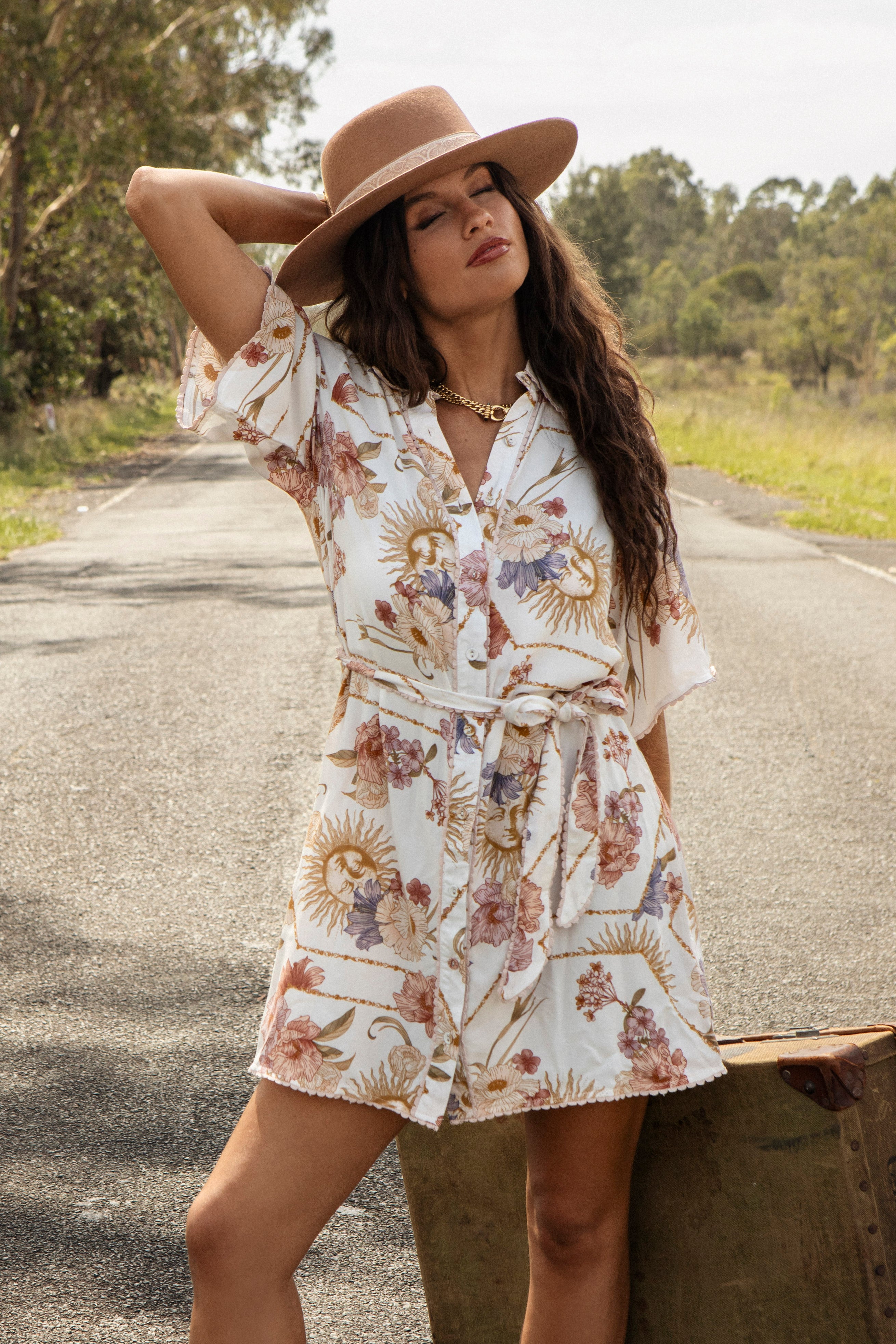 Stardust Shirt Dress featuring vintage style pattern and tie waist