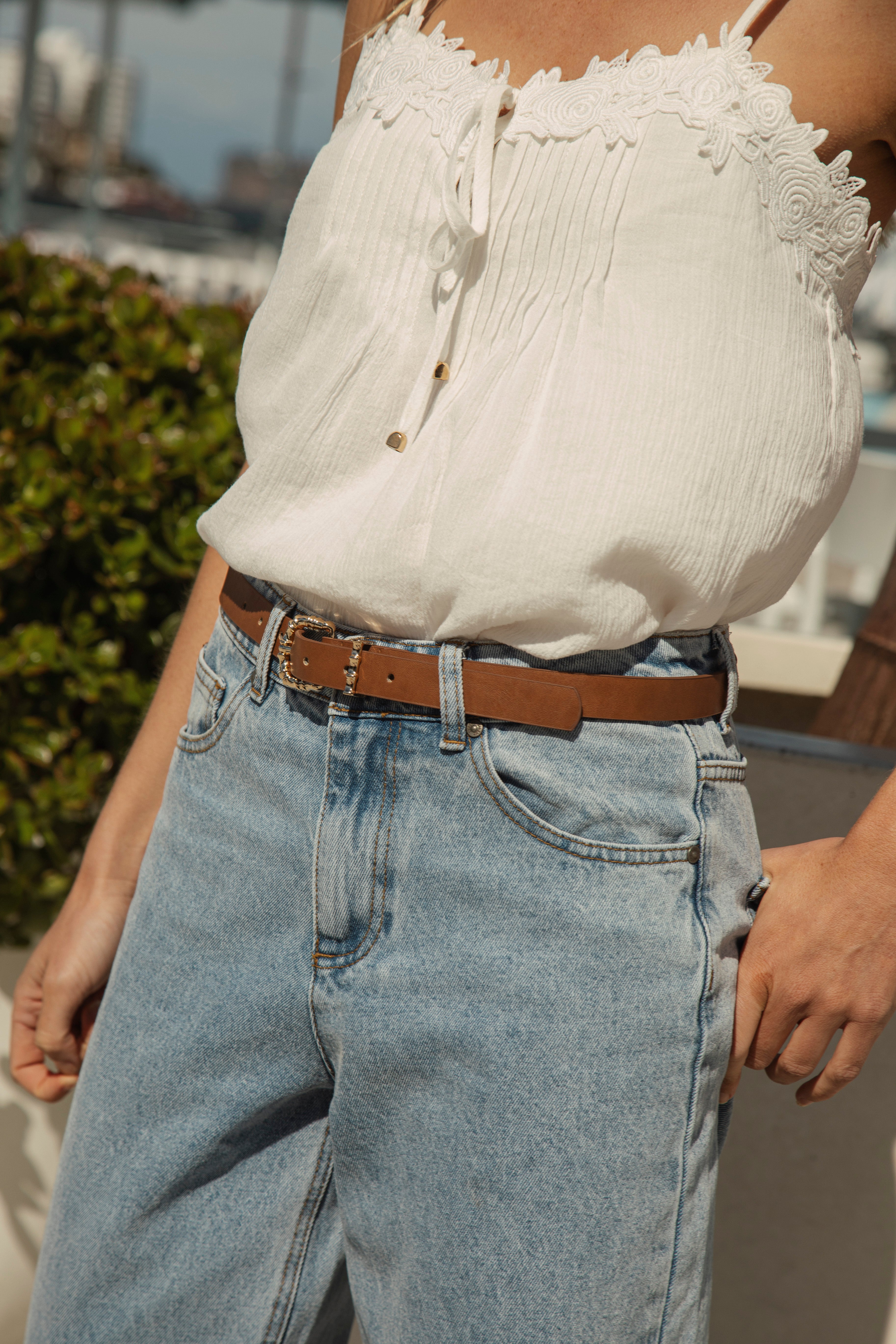 Tess Bamboo Buckle Belt - faux suede belt in tan colourway