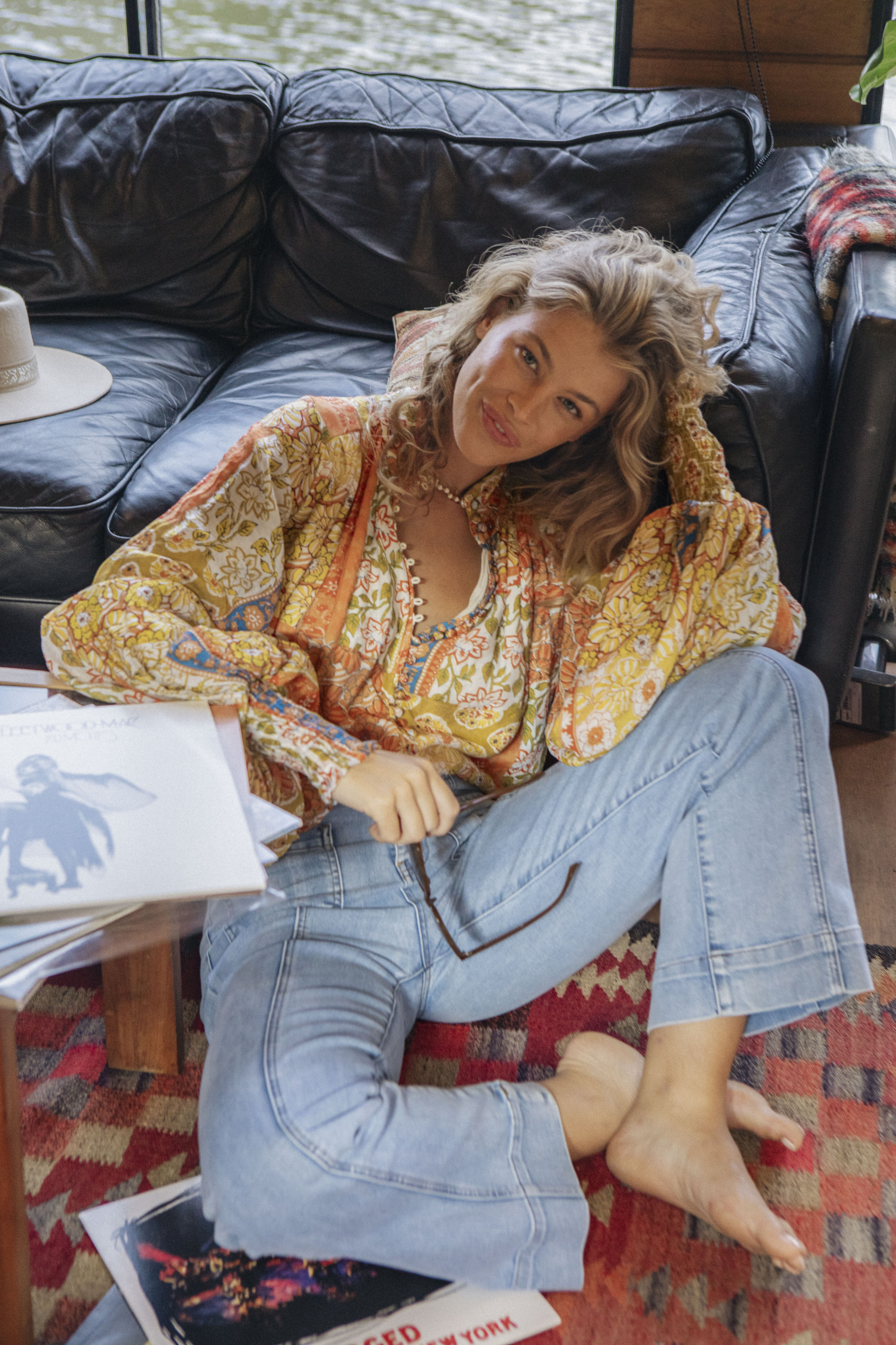 Zeppelin Vintage Jean worn with Aurora Blouse - Gold Dust.