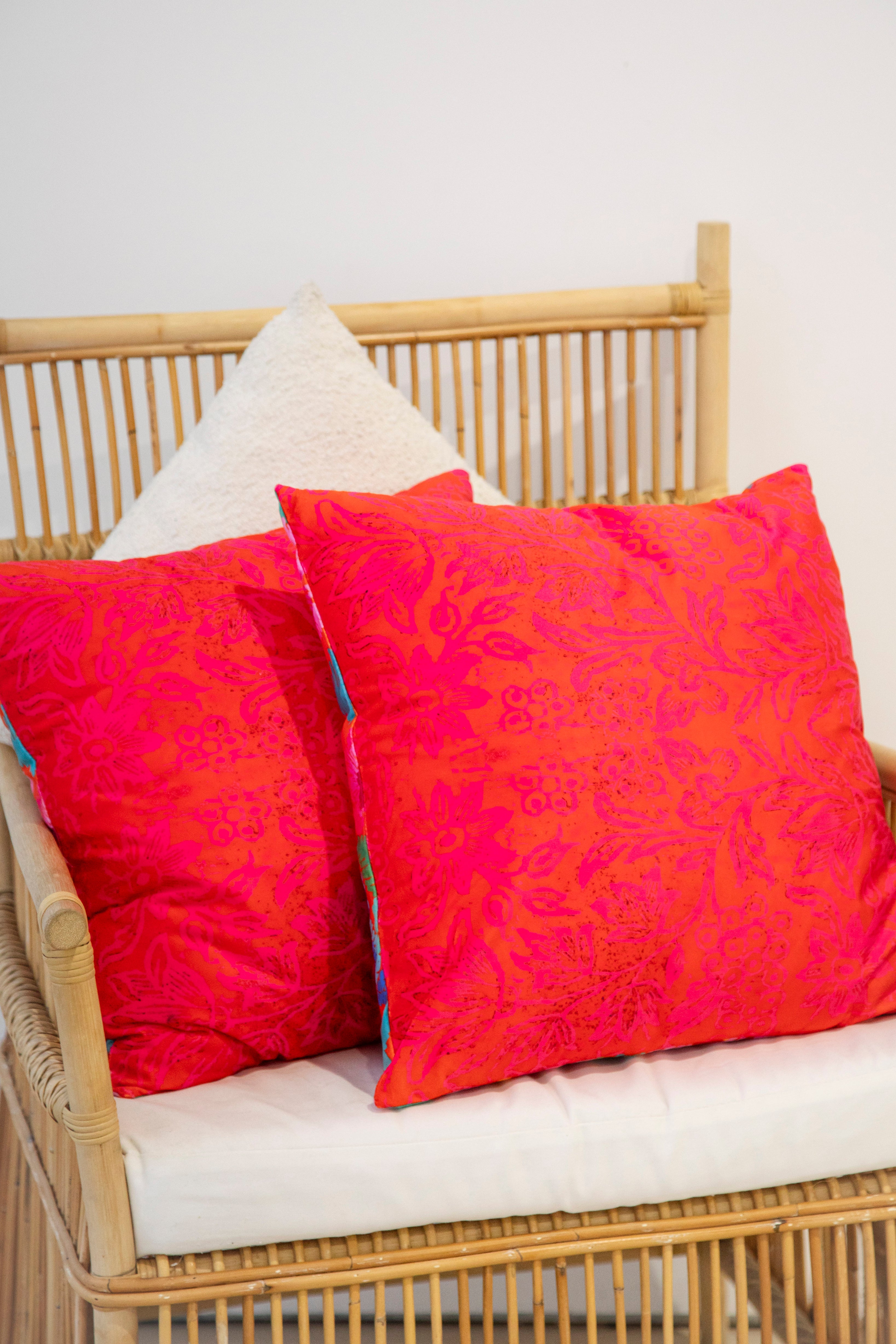 Velvet Cushion Square - Birds and Roses