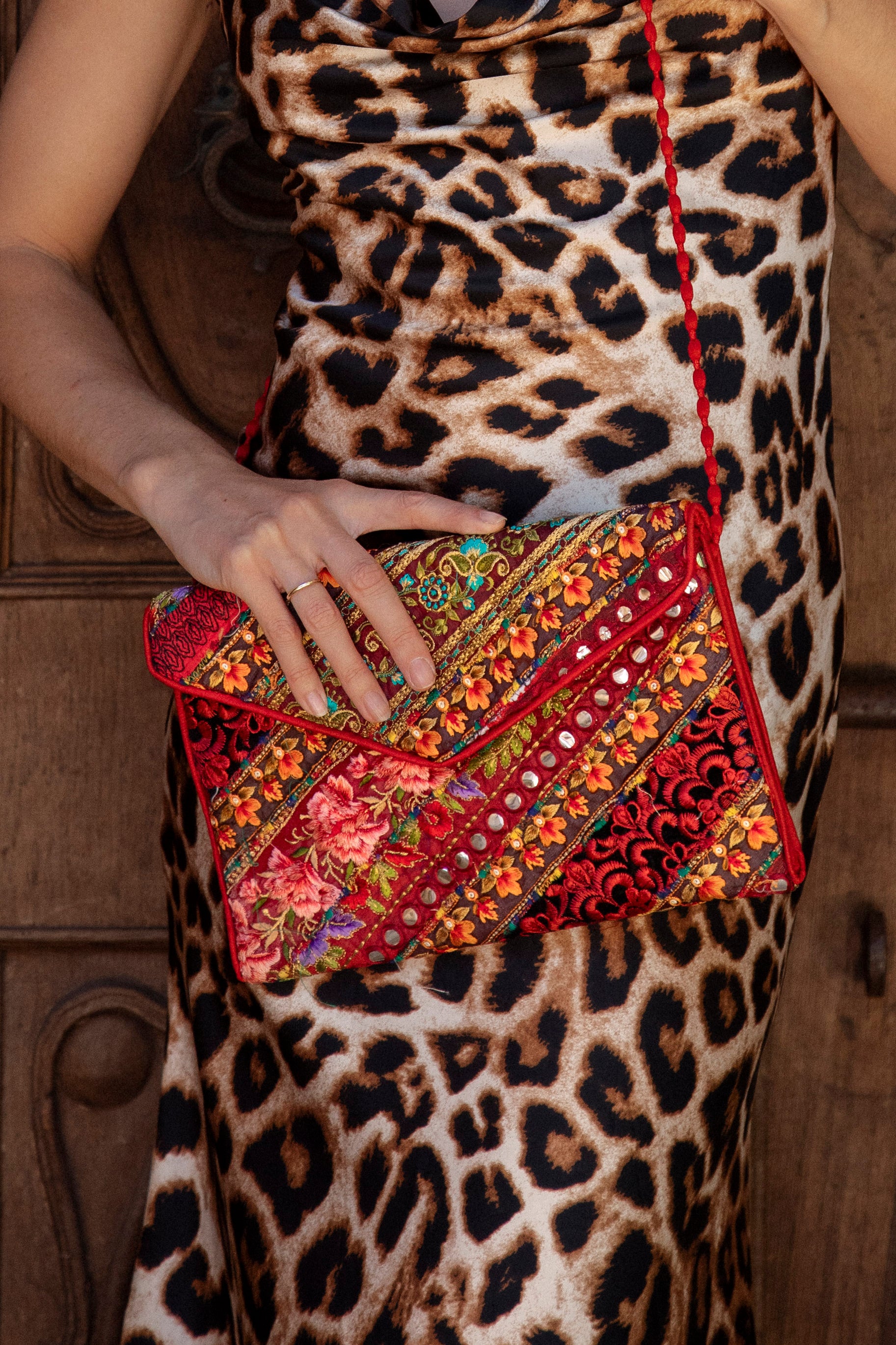 Festiva Embroidered Clutch - Rosa Red Assorted