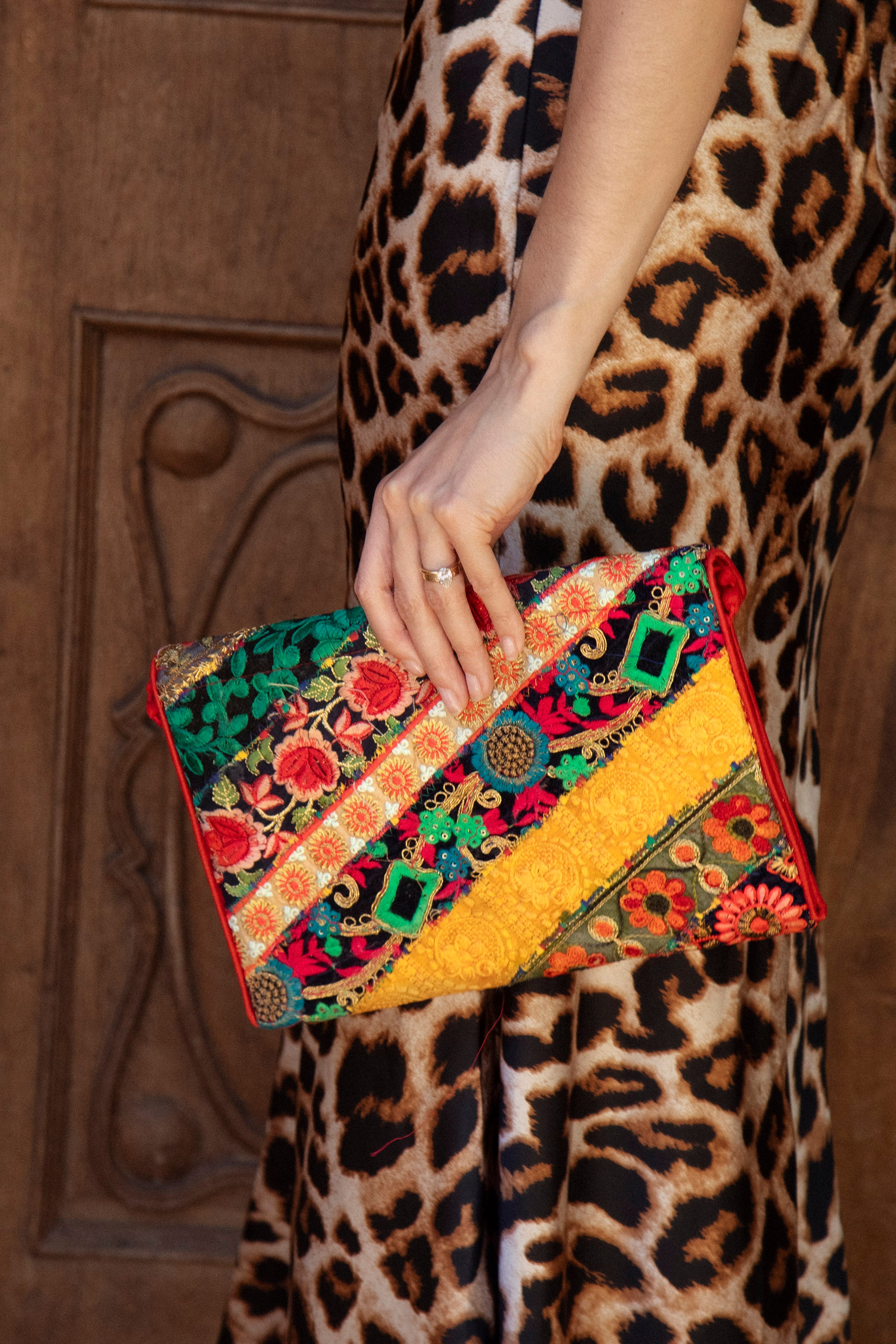 Festiva Embroidered Clutch - Rosa Red Assorted