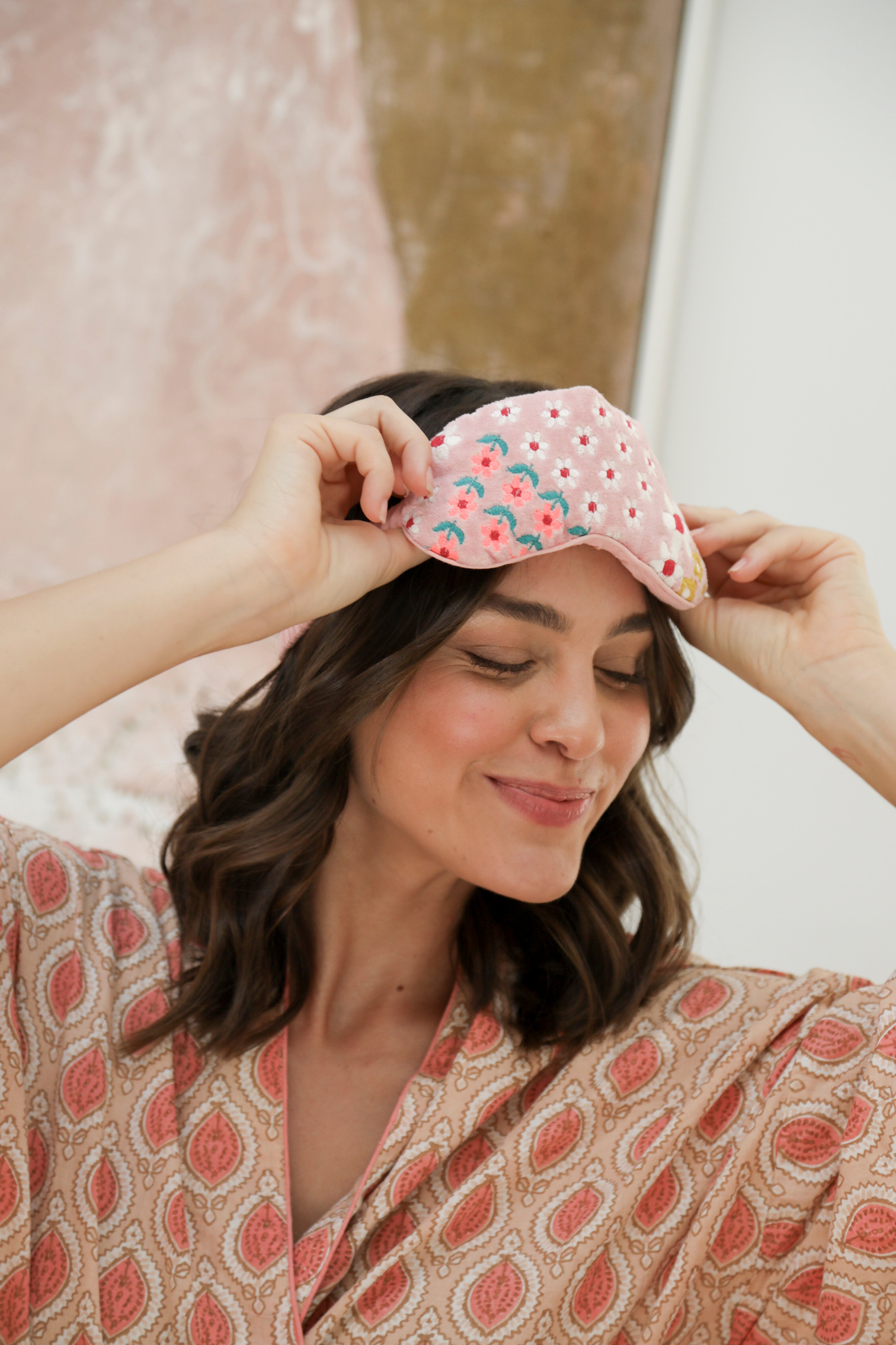 Embroidered Sleep Mask - Blush