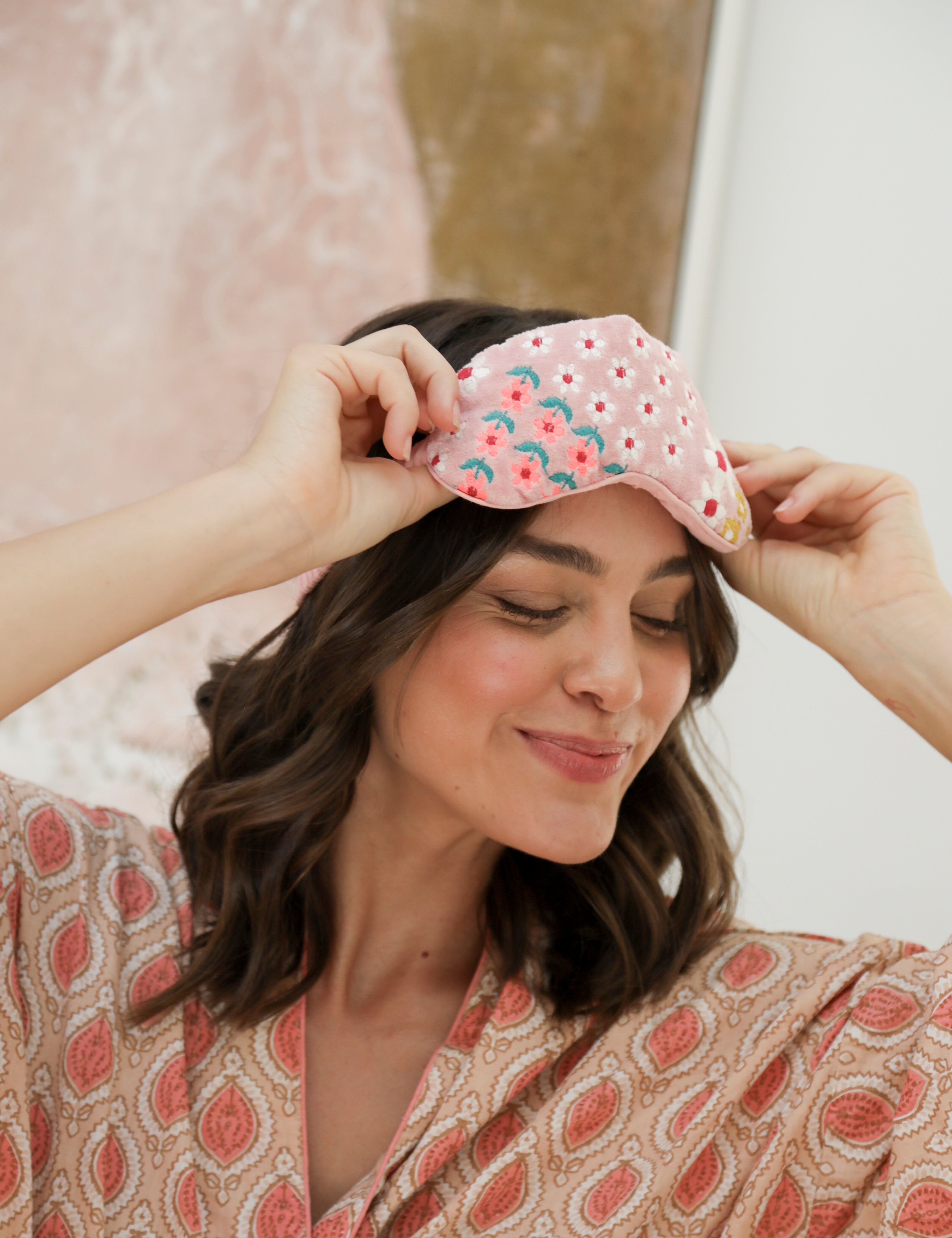 Embroidered Sleep Mask - Blush