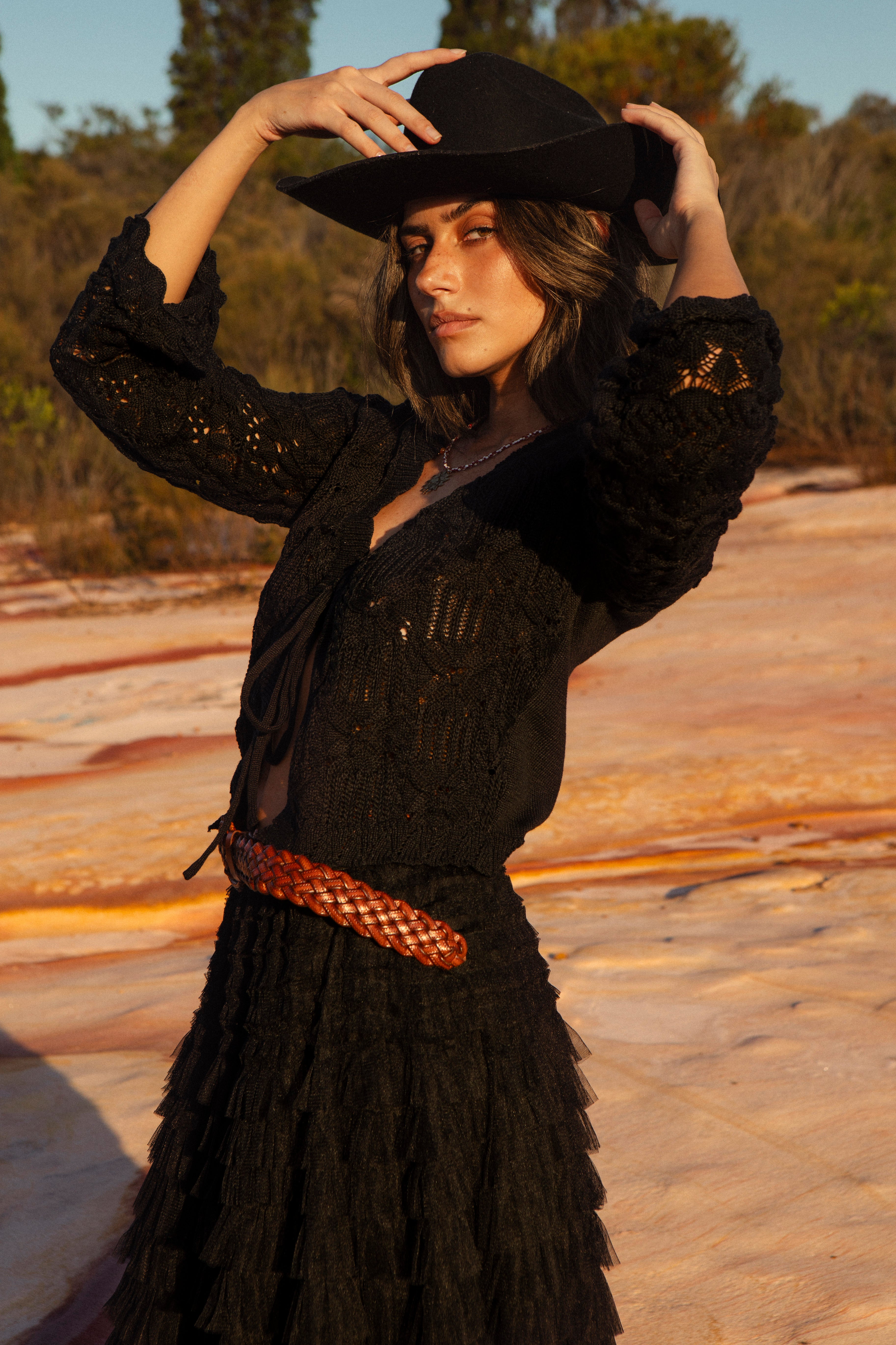 Arabella Crochet Cardigan - Midnight
