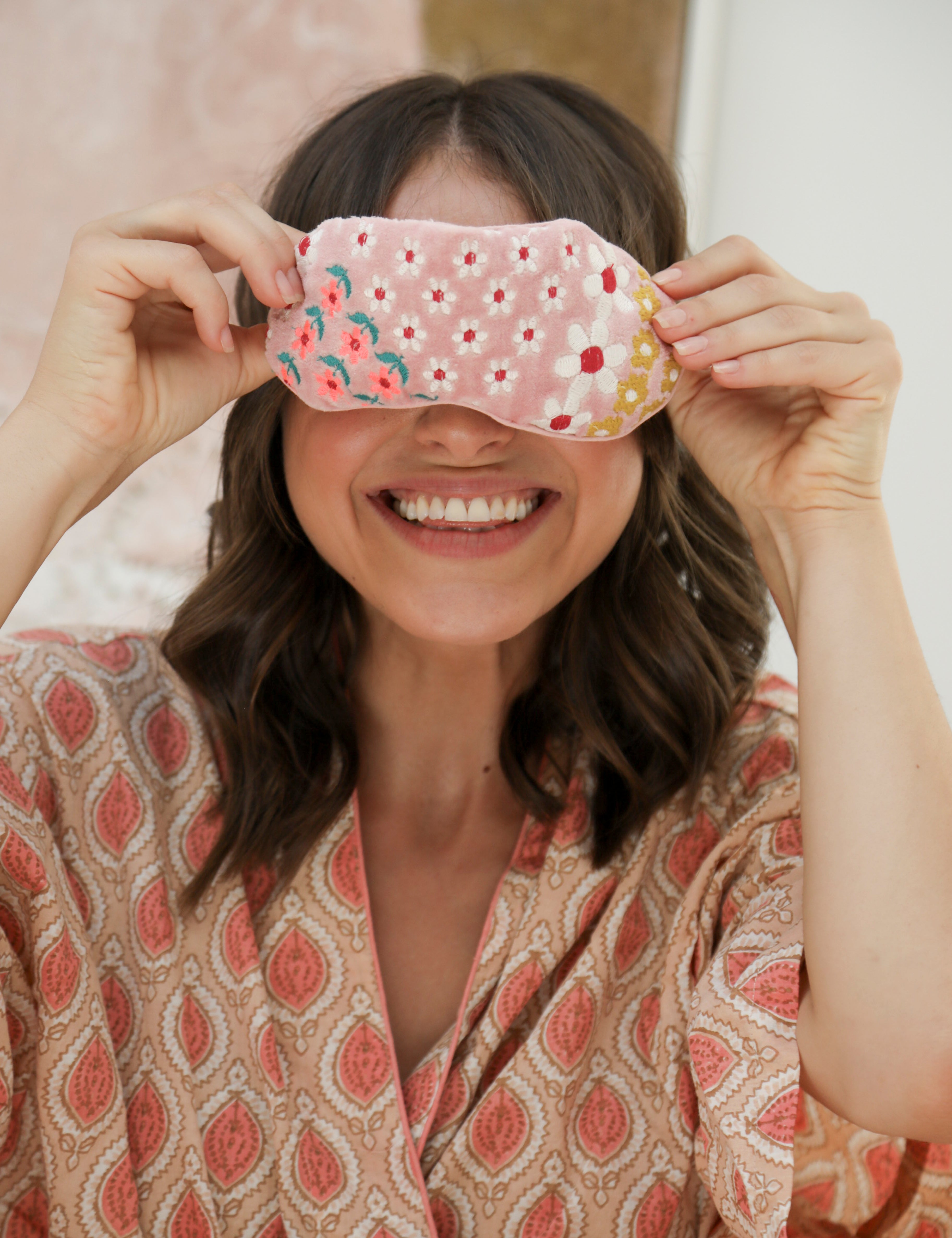 Embroidered Sleep Mask - Blush