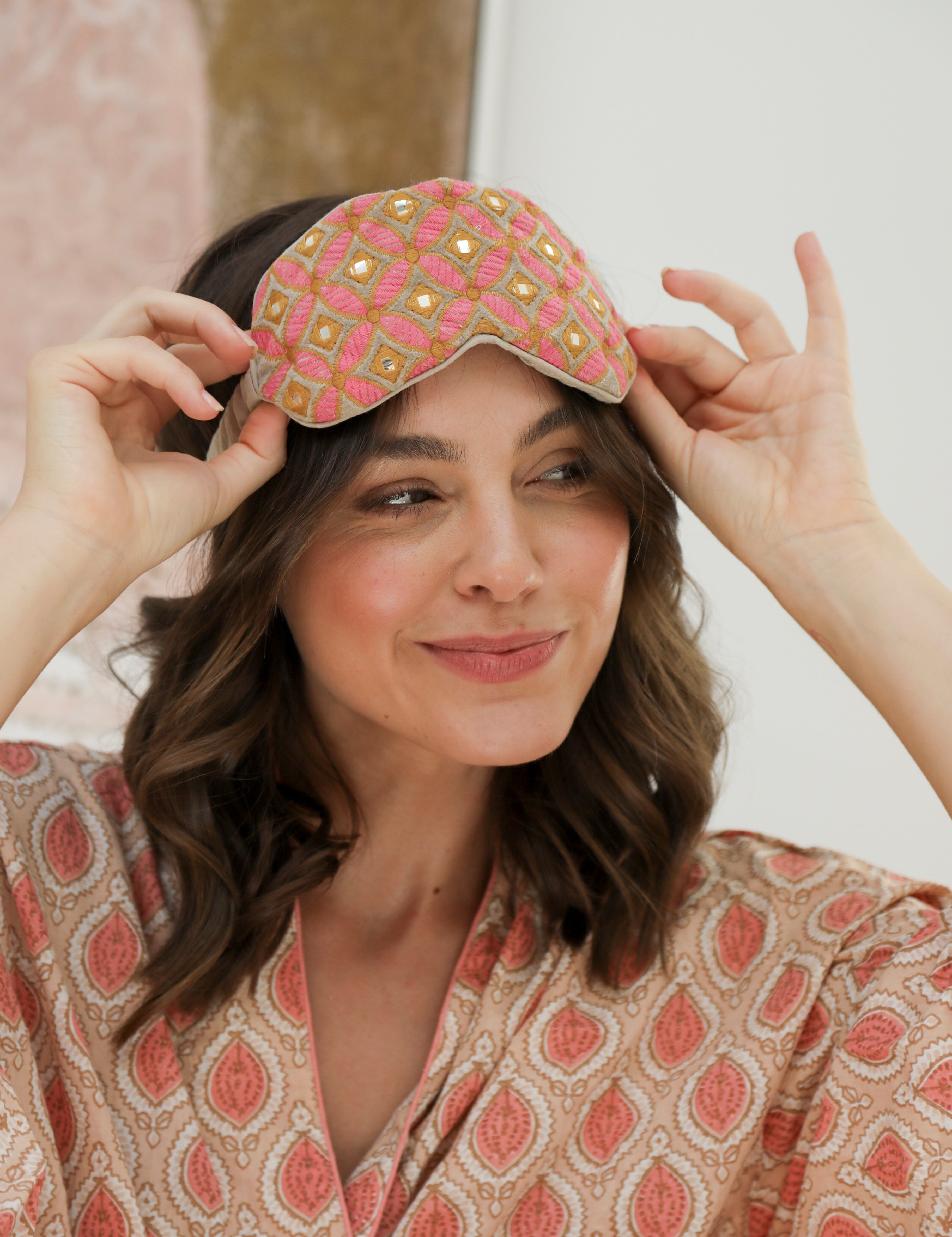 Embroidered Sleep Mask -Taupe