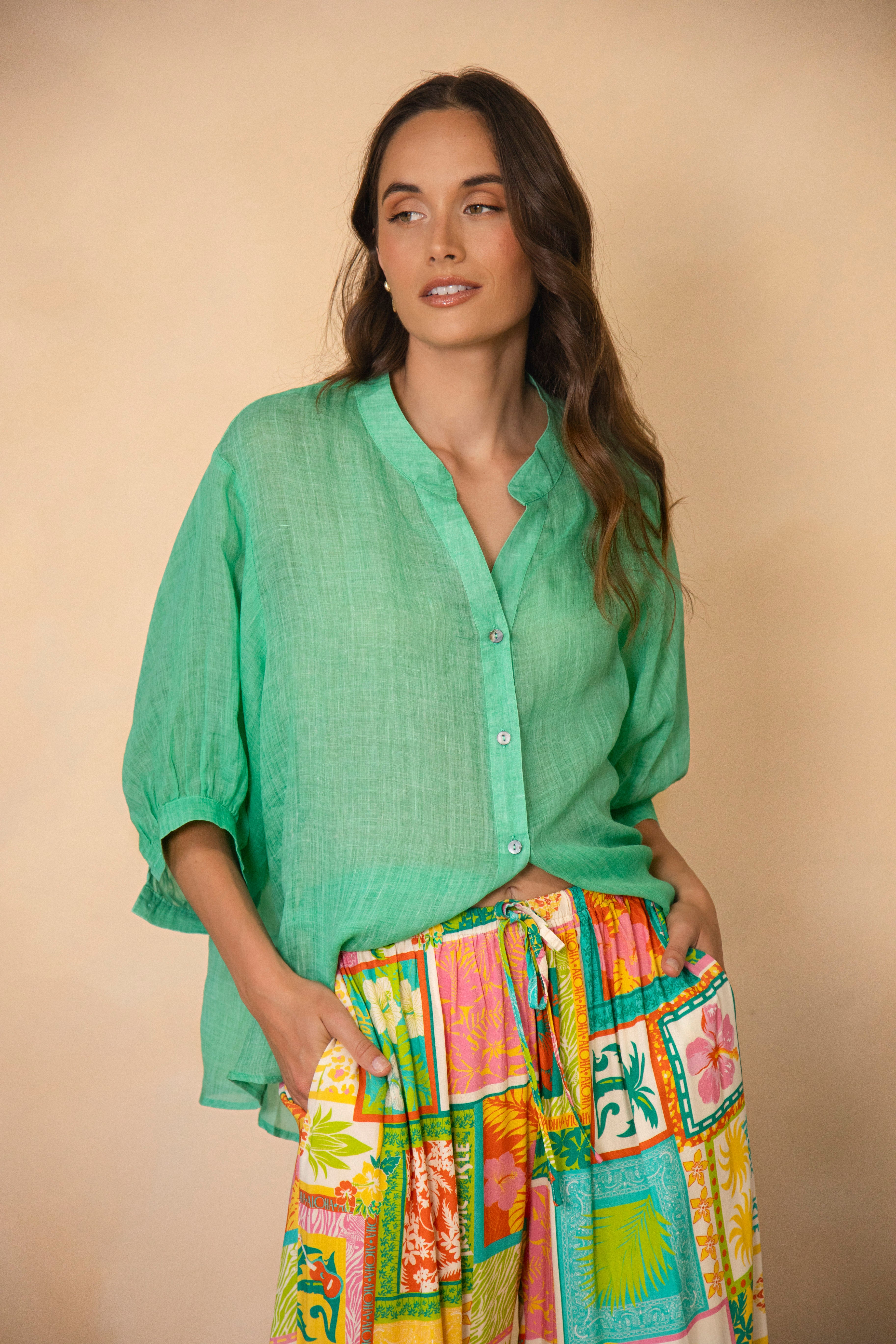 Under The Palm Shirt - Seafoam