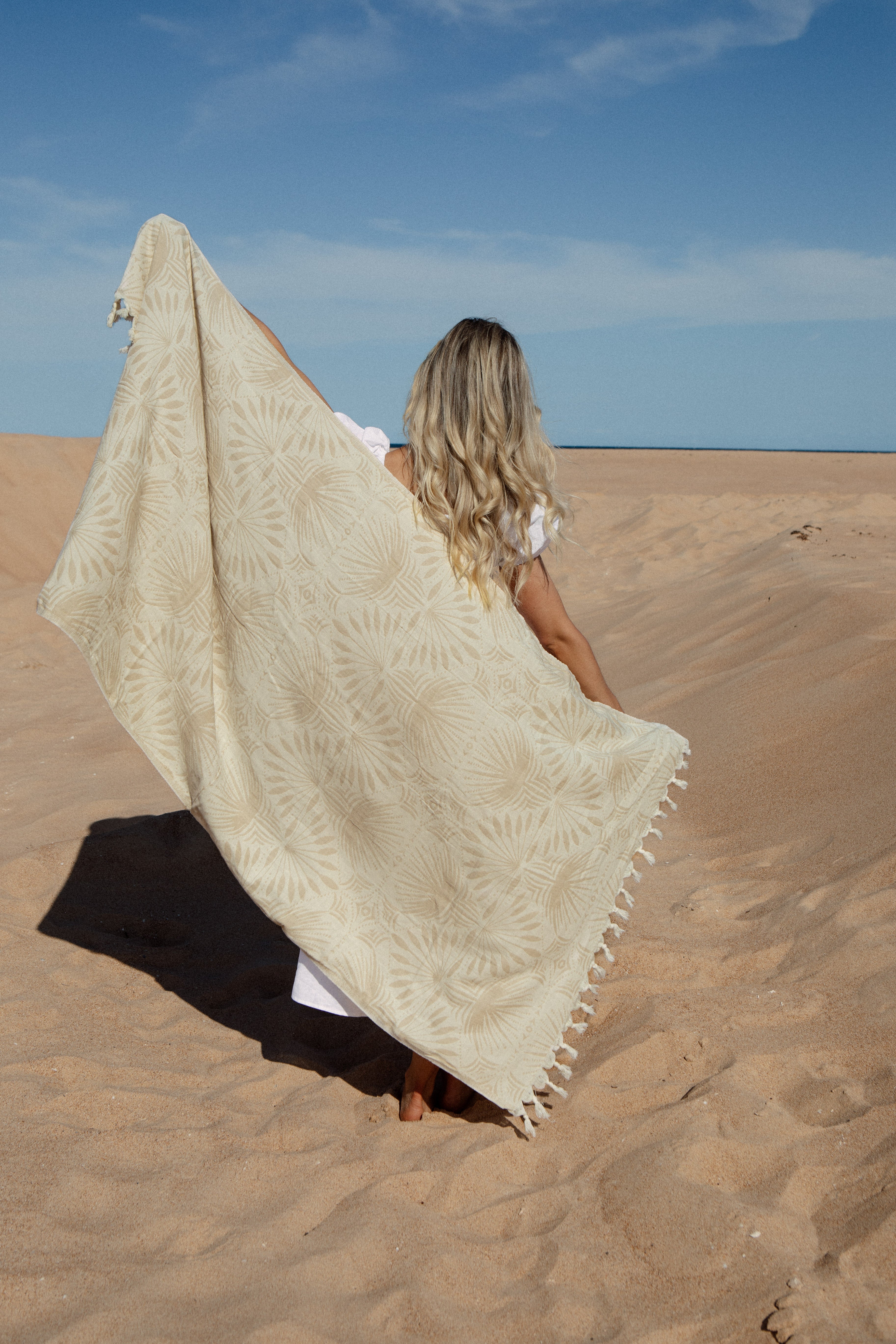 Palm Frond Towel - Beige
