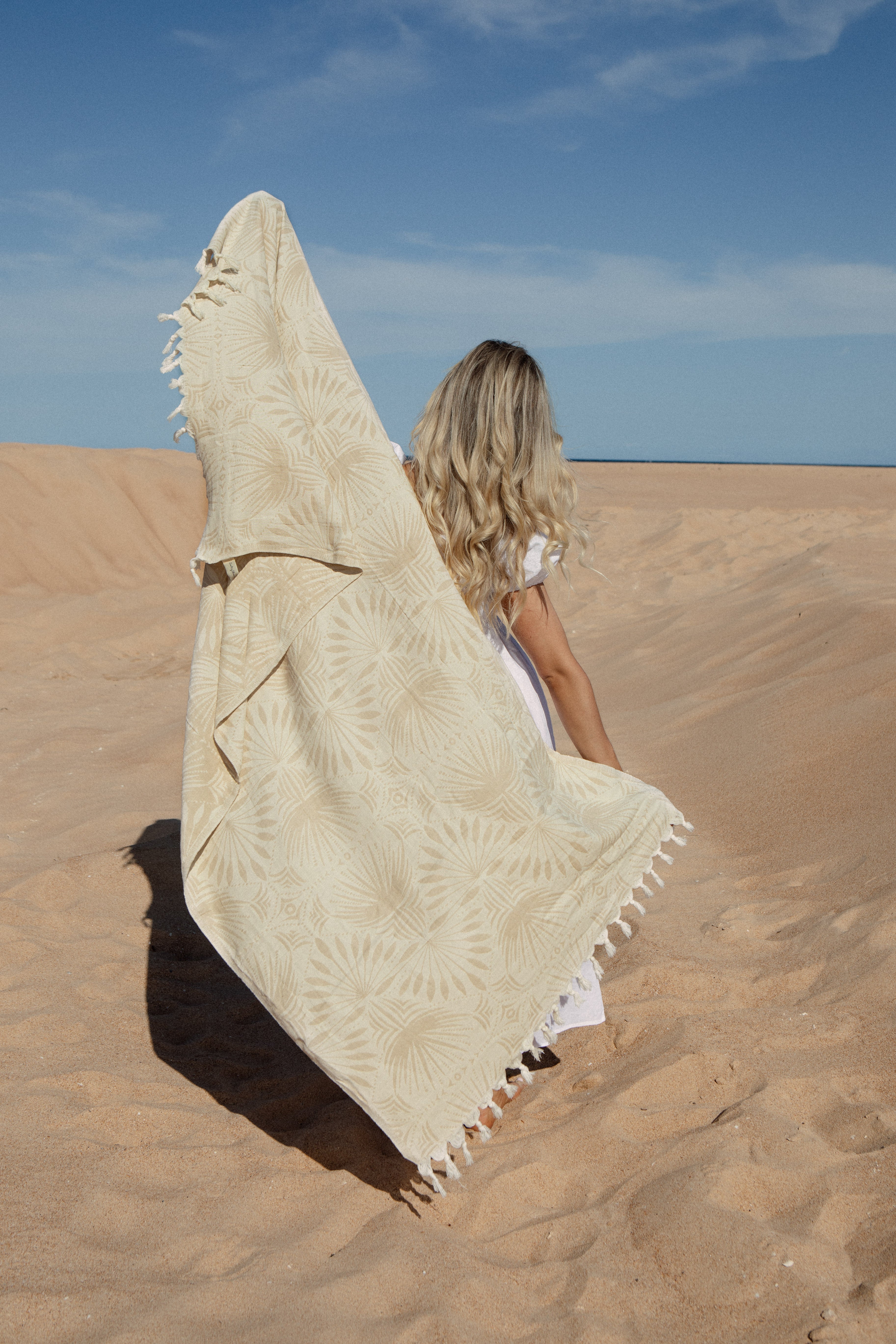 Palm Frond Towel - Beige