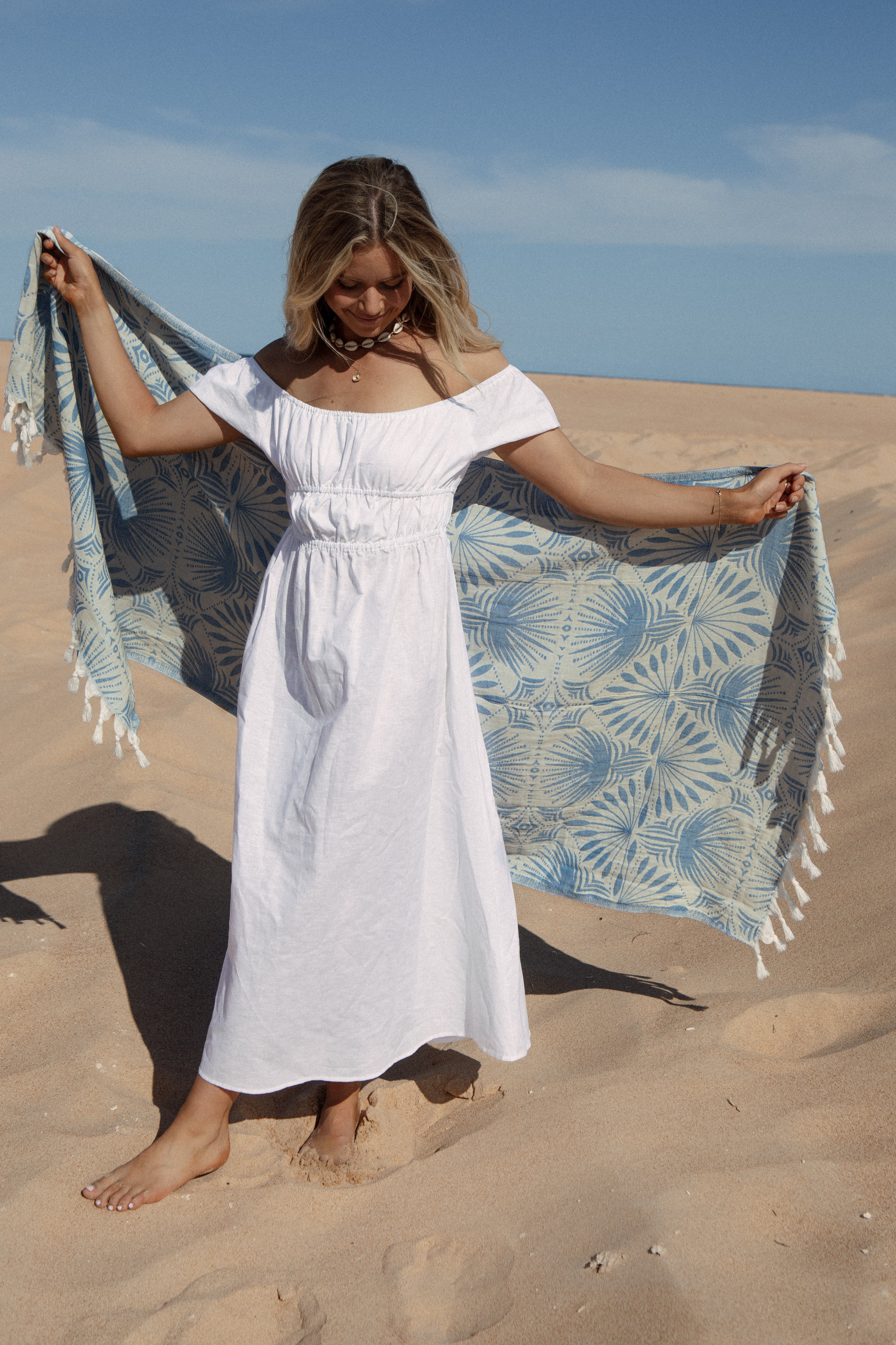 Palm Frond Towel - Blue