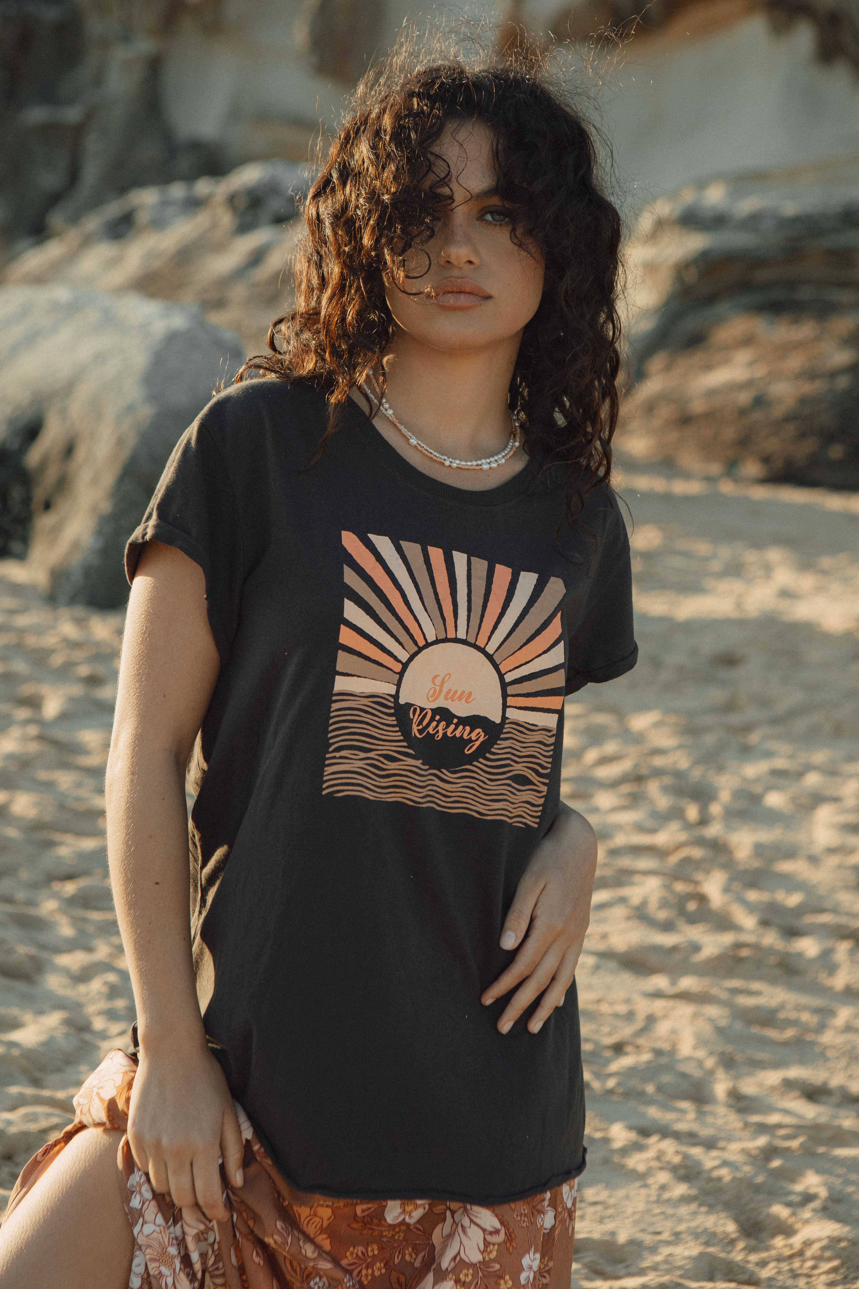 Sun Rising Graphic Tee - Charcoal