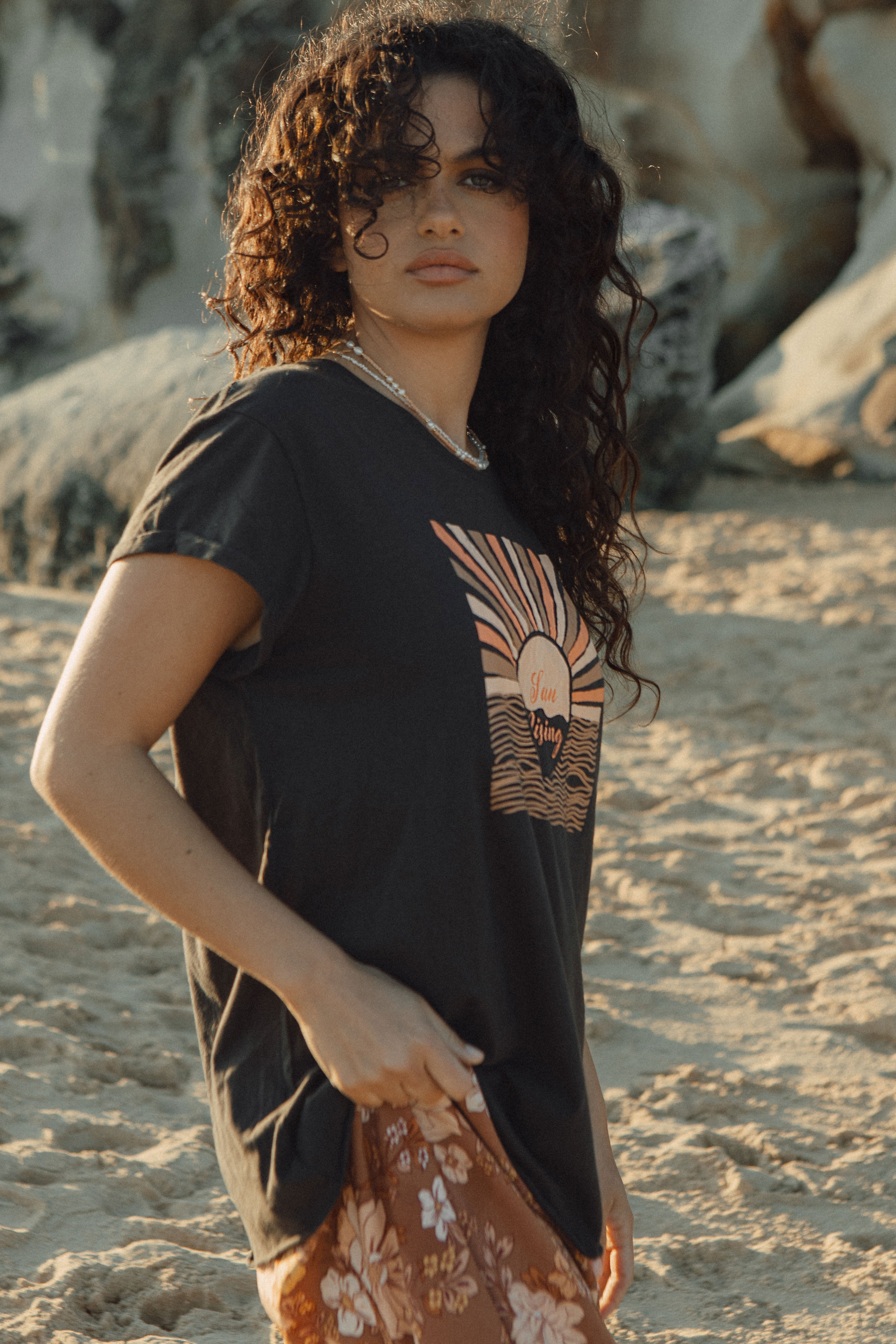 Sun Rising Graphic Tee - Charcoal