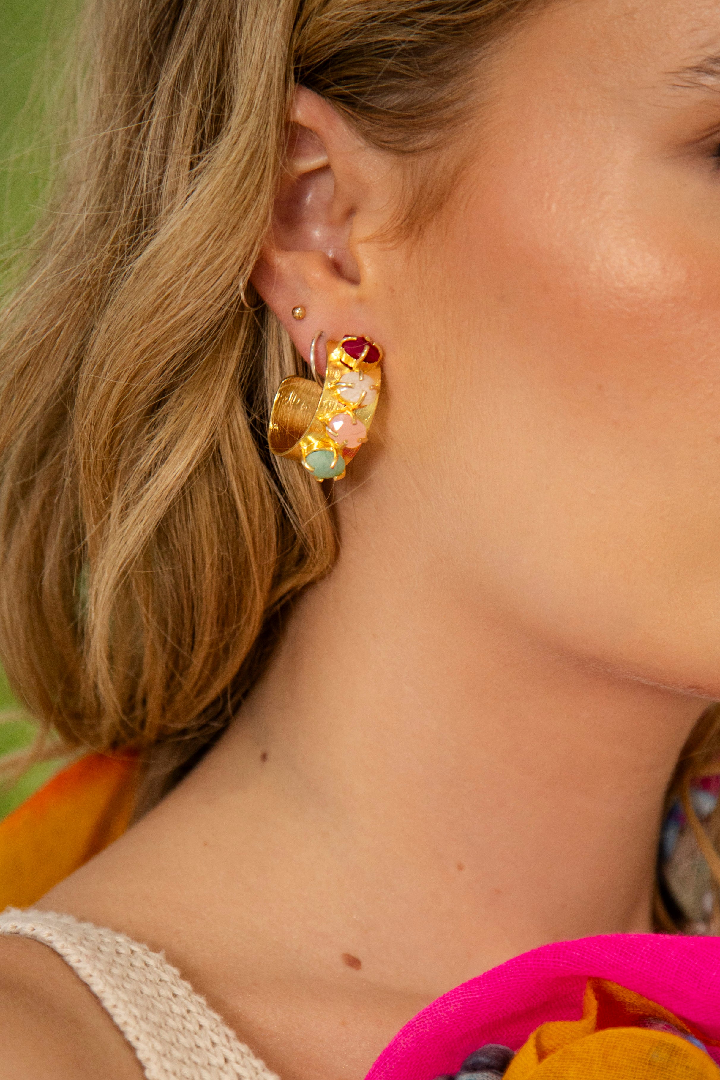 Gia Stone Gemstone Hoop Earring