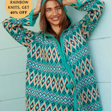 One Love Hooded Cardi - Teal Aztec