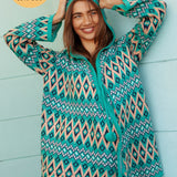 One Love Hooded Cardi - Teal Aztec