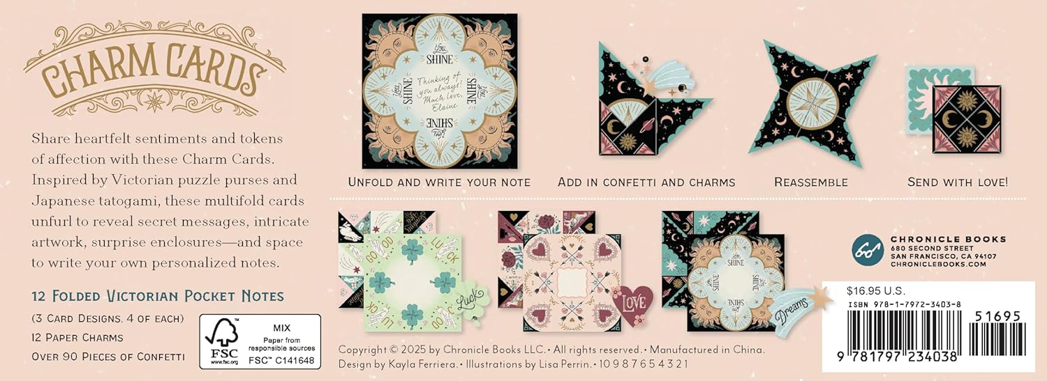Luck, Love & Dreams Charm Cards: 12 Folded Victorian Pocket Notes