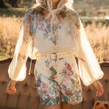 Adeline Tailored Short Meadow - showcasing matching fabric belt