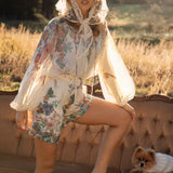 Adeline Tailored Short Meadow worn with matching blouse
