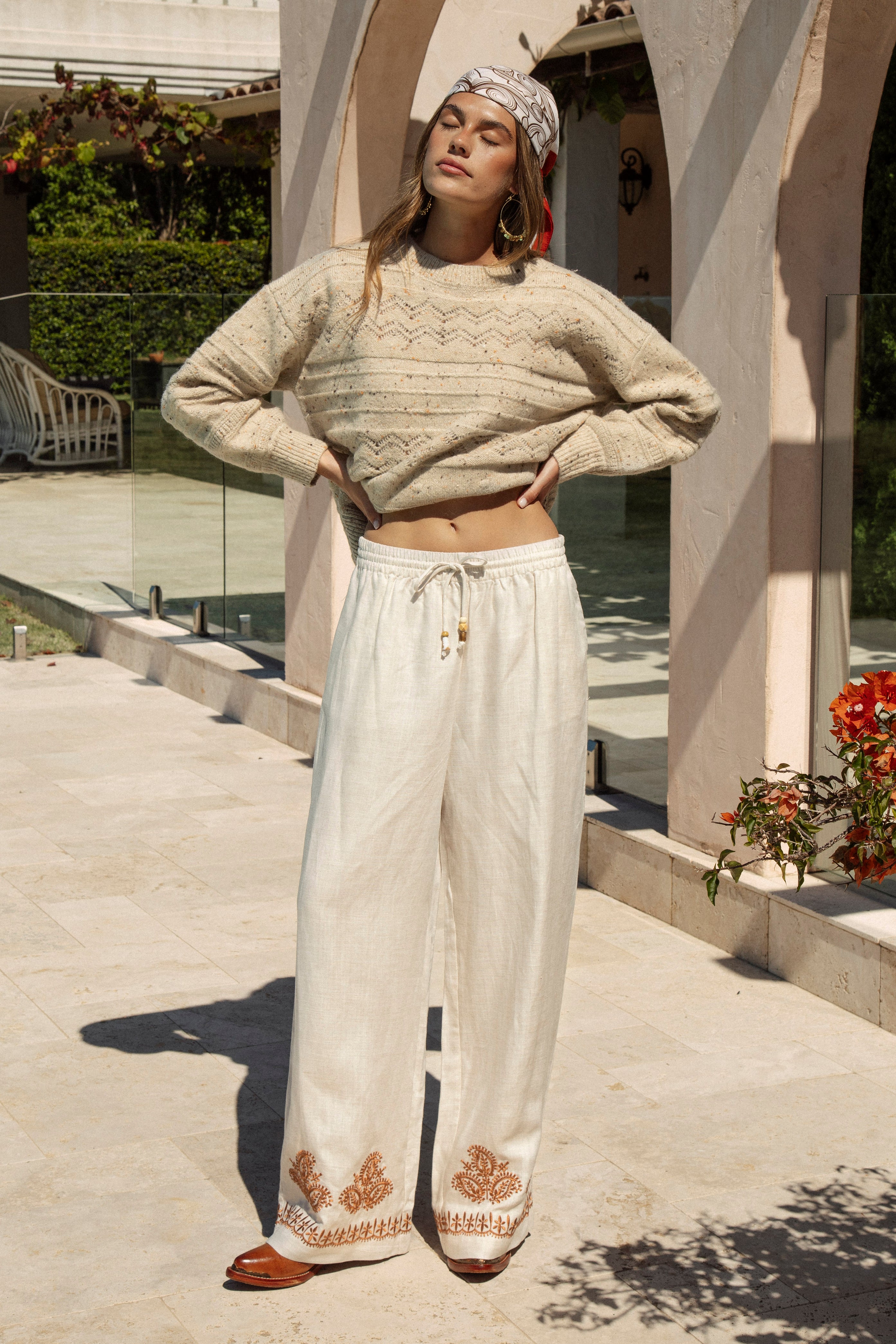 Alba Embroidered Linen Pants