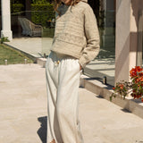 Alba Embroidered Linen Pants feature elasticised waist with drawstring and wide leg style