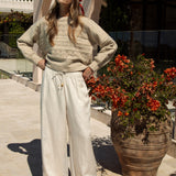 Alba Embroidered Linen Pants showcasing drawstring waist and wide leg style