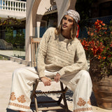 Alba Embroidered Linen Pants - wide leg style, relaxed fit and natural colourway