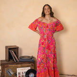 Aloha Maxi Dress Paradise Boho style dress in vibrant pattern in pink and orange colourway