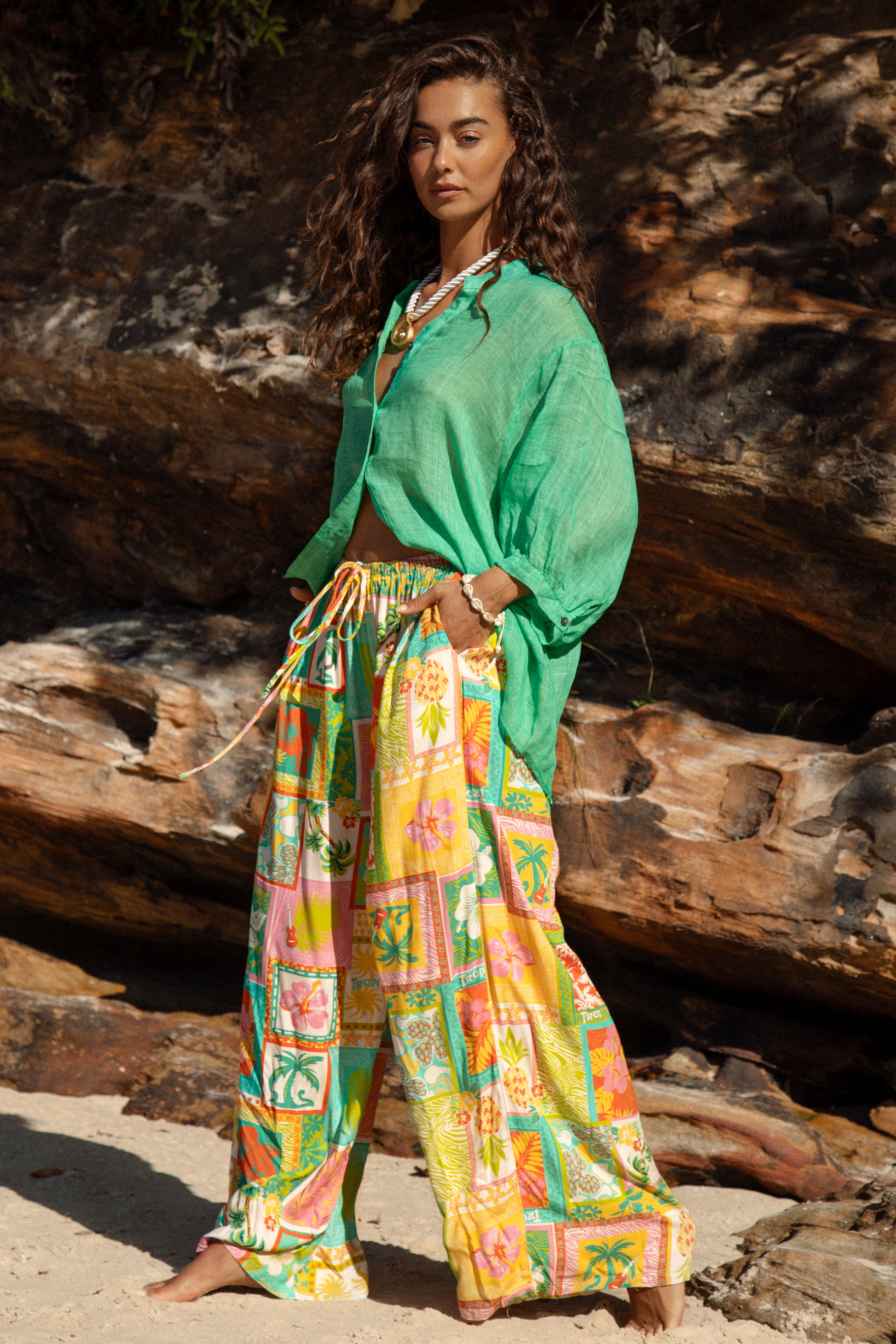 Aloha Vacay Pant lightweight pant built for comfort with fun vibrant pattern and style