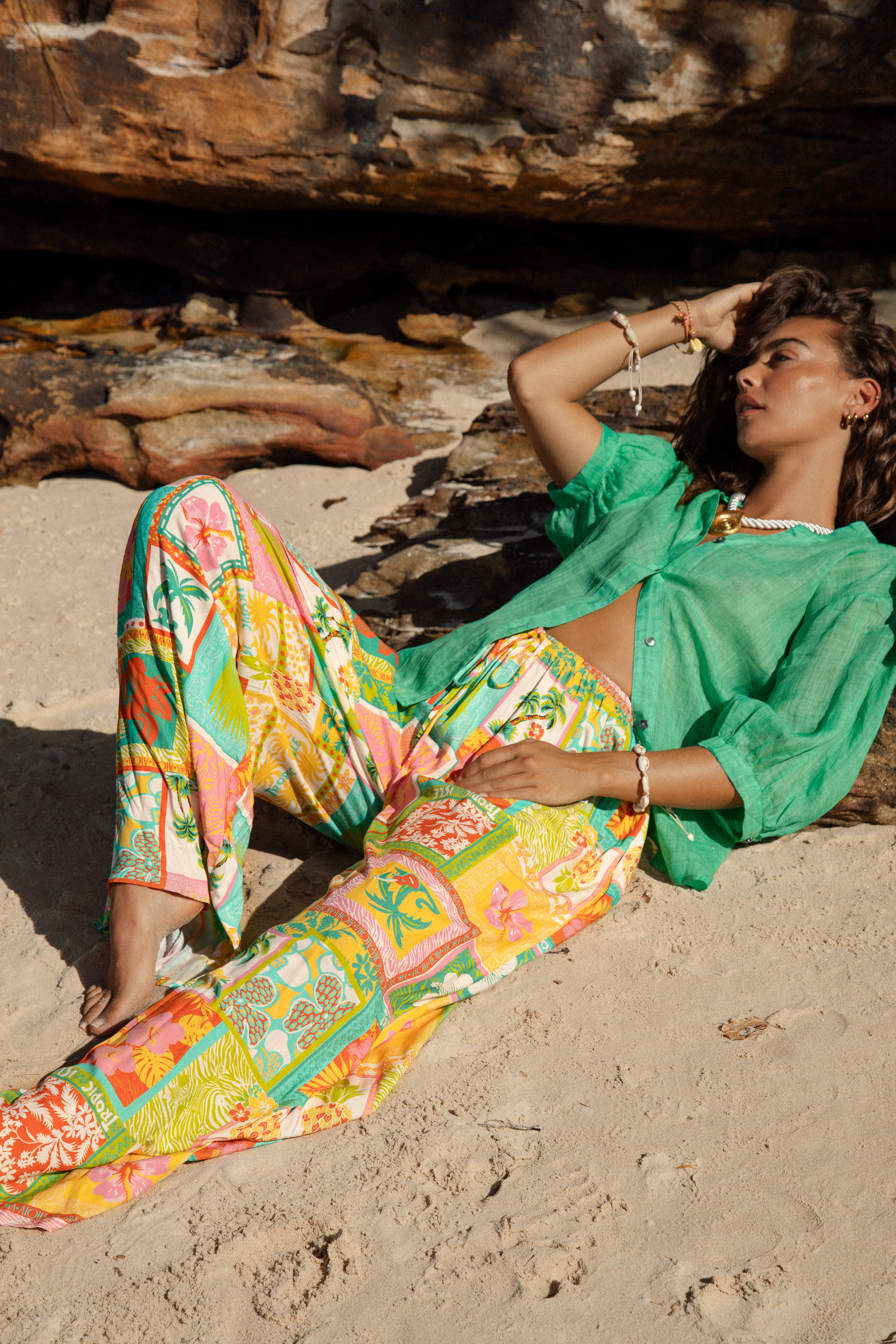 Aloha Vacay Pant worn with green blouse