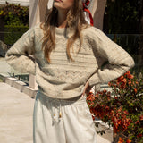 Amalfi Sweater Sand featured chunky knit style in contrasting patterns