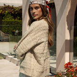 Amalfi Sweater Sand - side view showcasing drop shoulder style and flecked cream colourway
