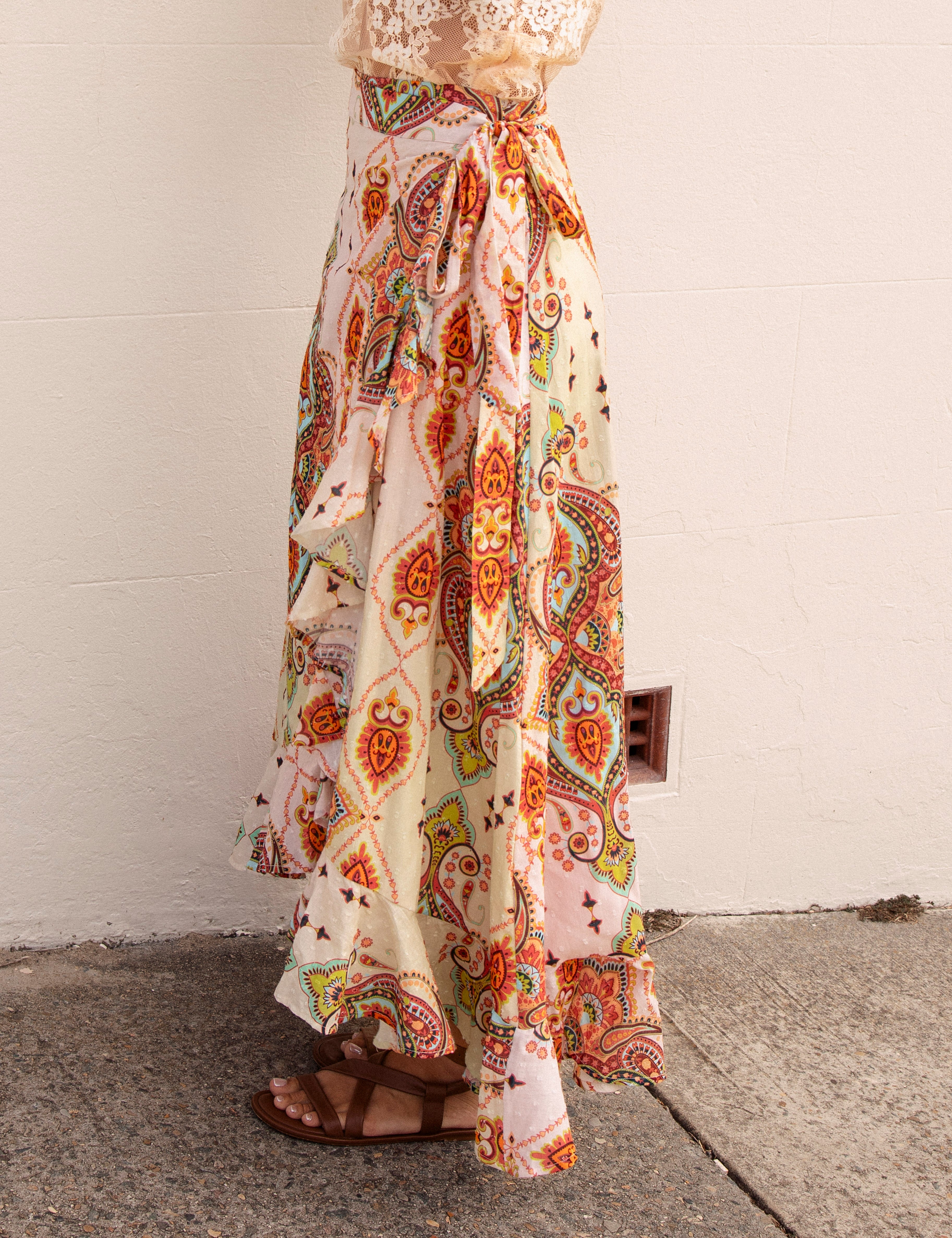 Amber Wrap Skirt Rio - side view showcasing tie closure and tiered style