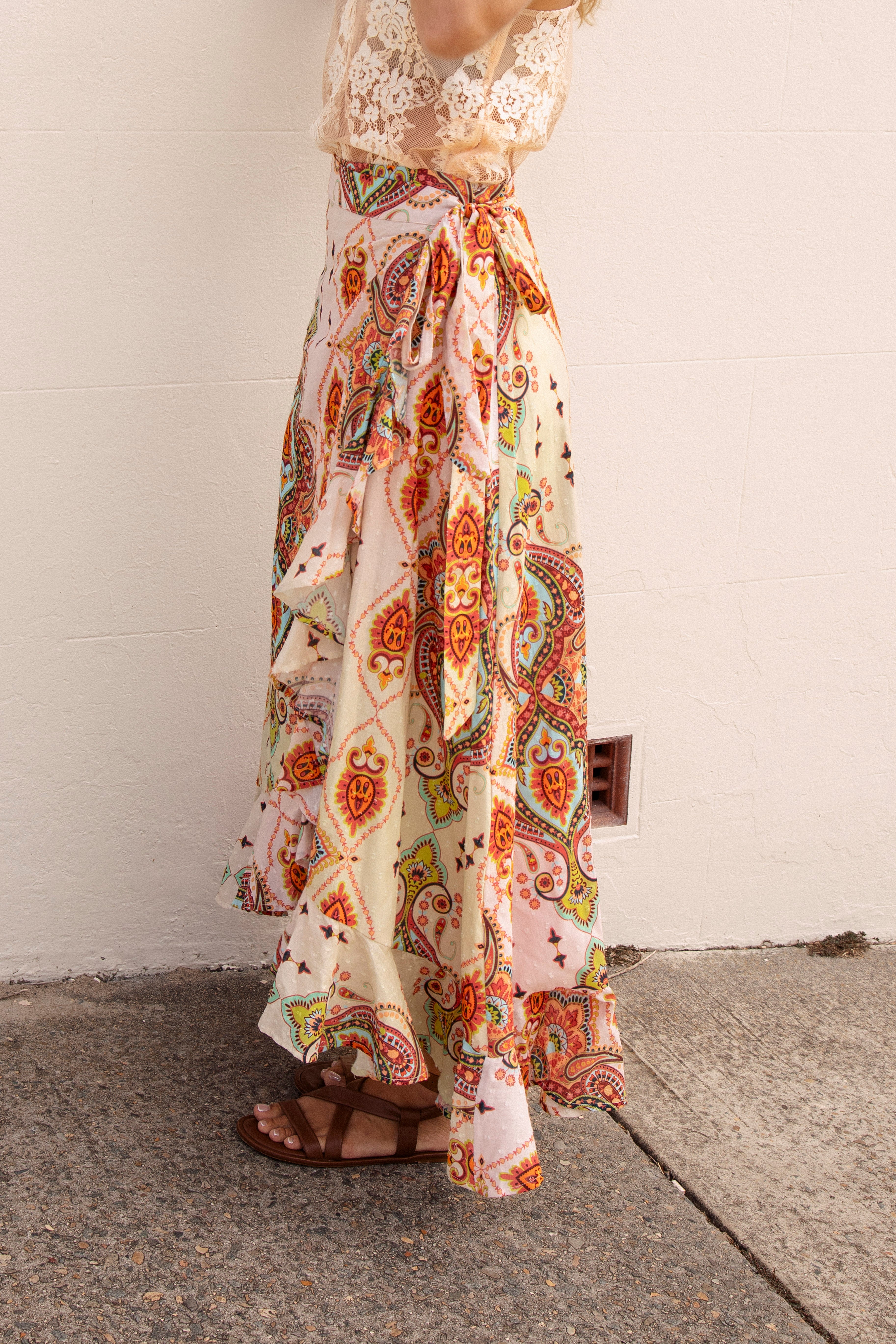 Amber Wrap Skirt Rio - side view showcasing tie closure and tiered style