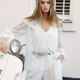 Amour Lace Blouse White features stunning lace detail and button down style