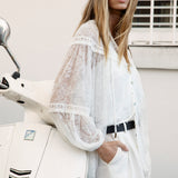 Amour Lace Blouse White - side view showcasing billowy sleeves and lace details