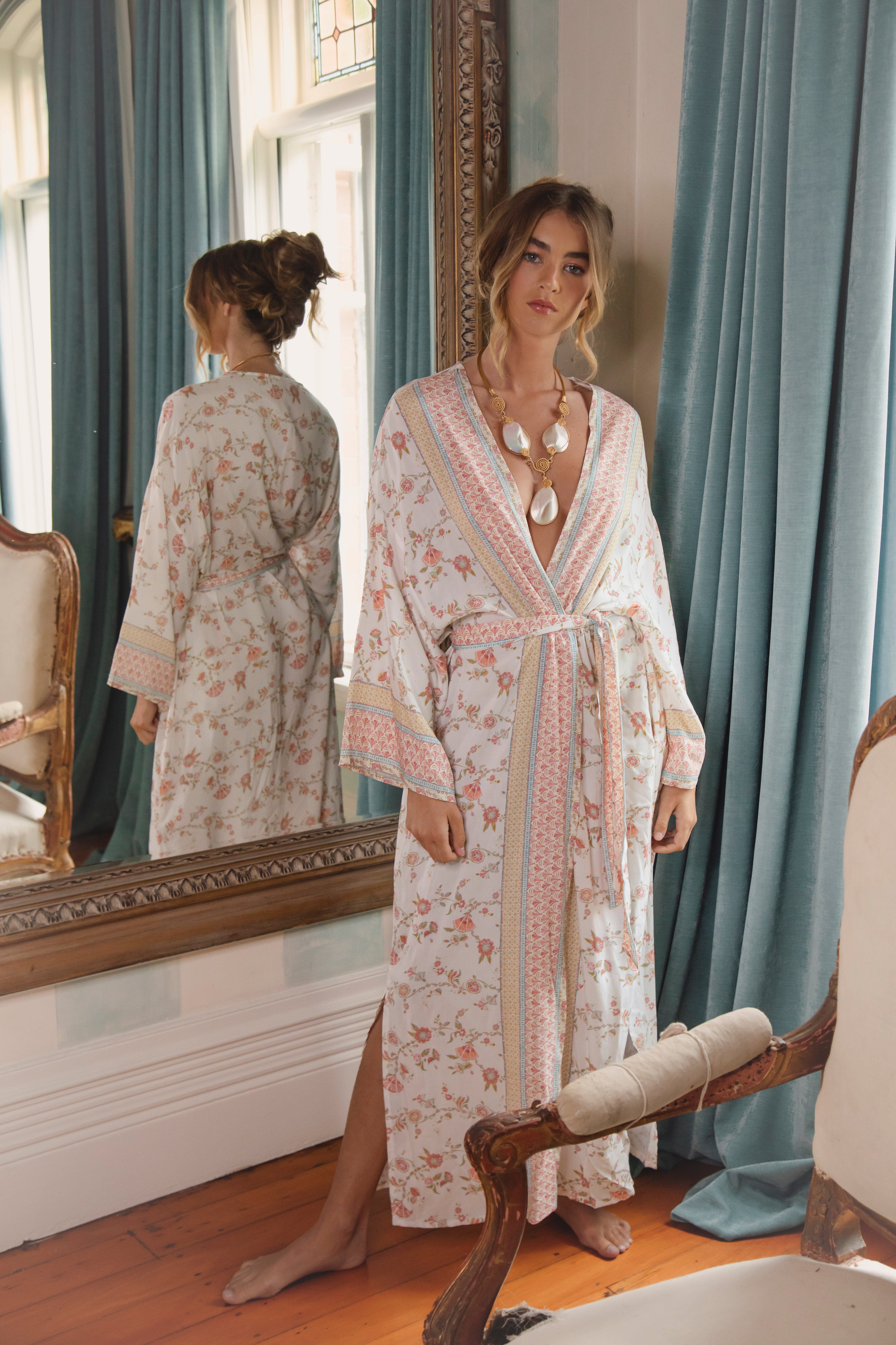 Antique Pearl Kimono Delilah  - front view.