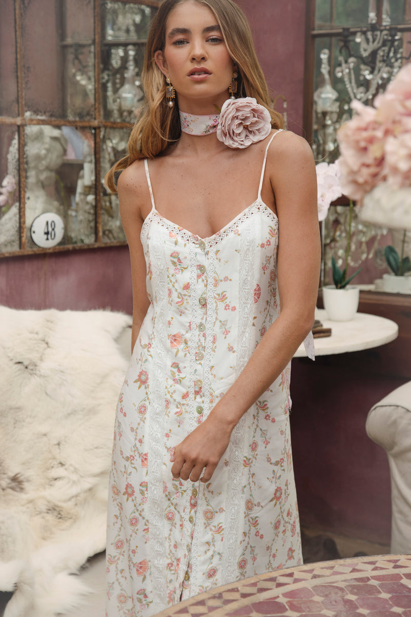 Antoinette Slip Dress Delilah - featuring delicate lace trim