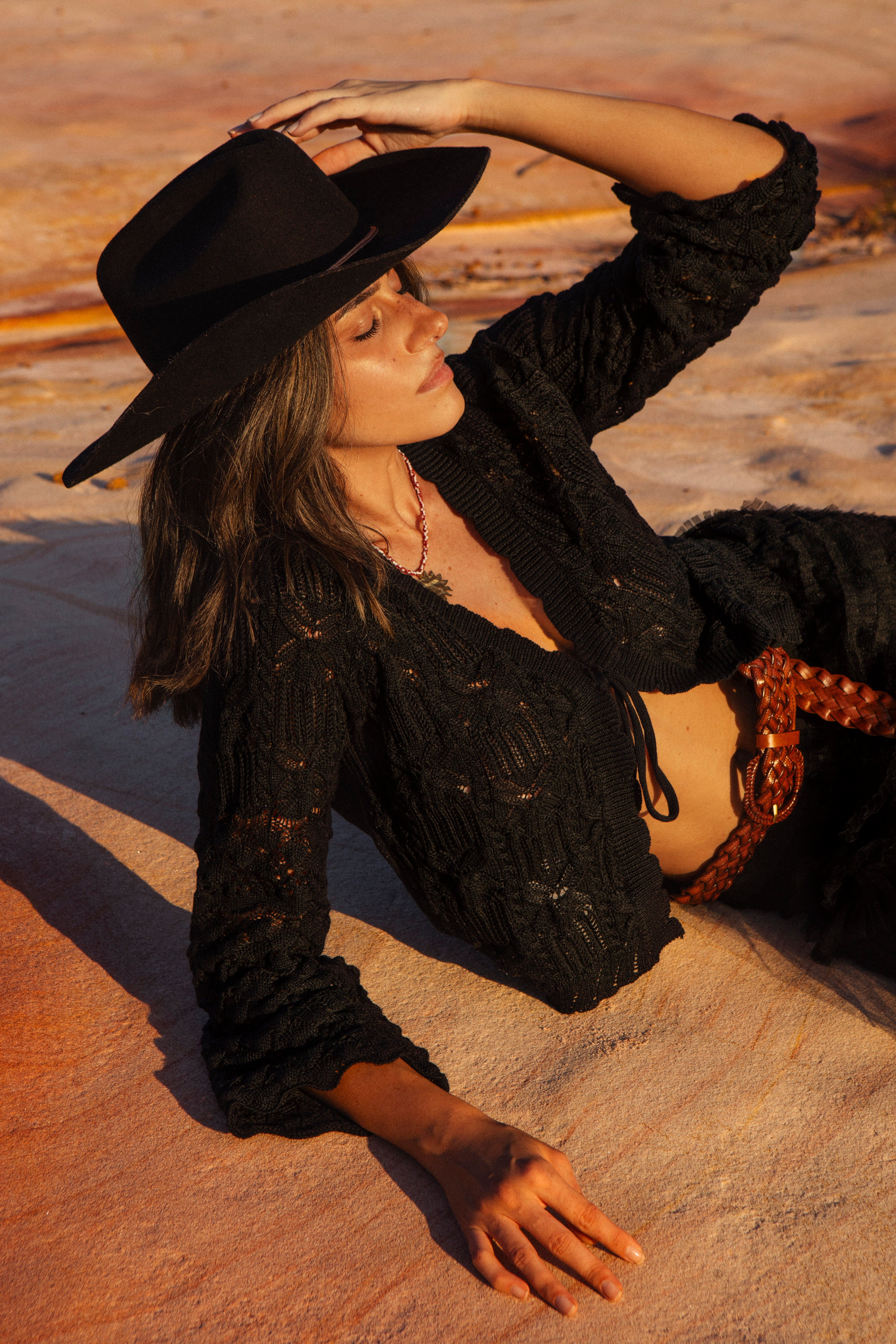 Arabella Crochet Cardigan - Midnight