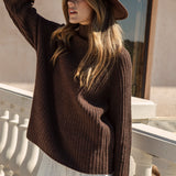 Arlo Jumper Chocolate featuring ribbed knit in brown colourway