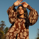 Aurora Blouse Desert Muse showcasing shirred cuffs and billowy sleeves