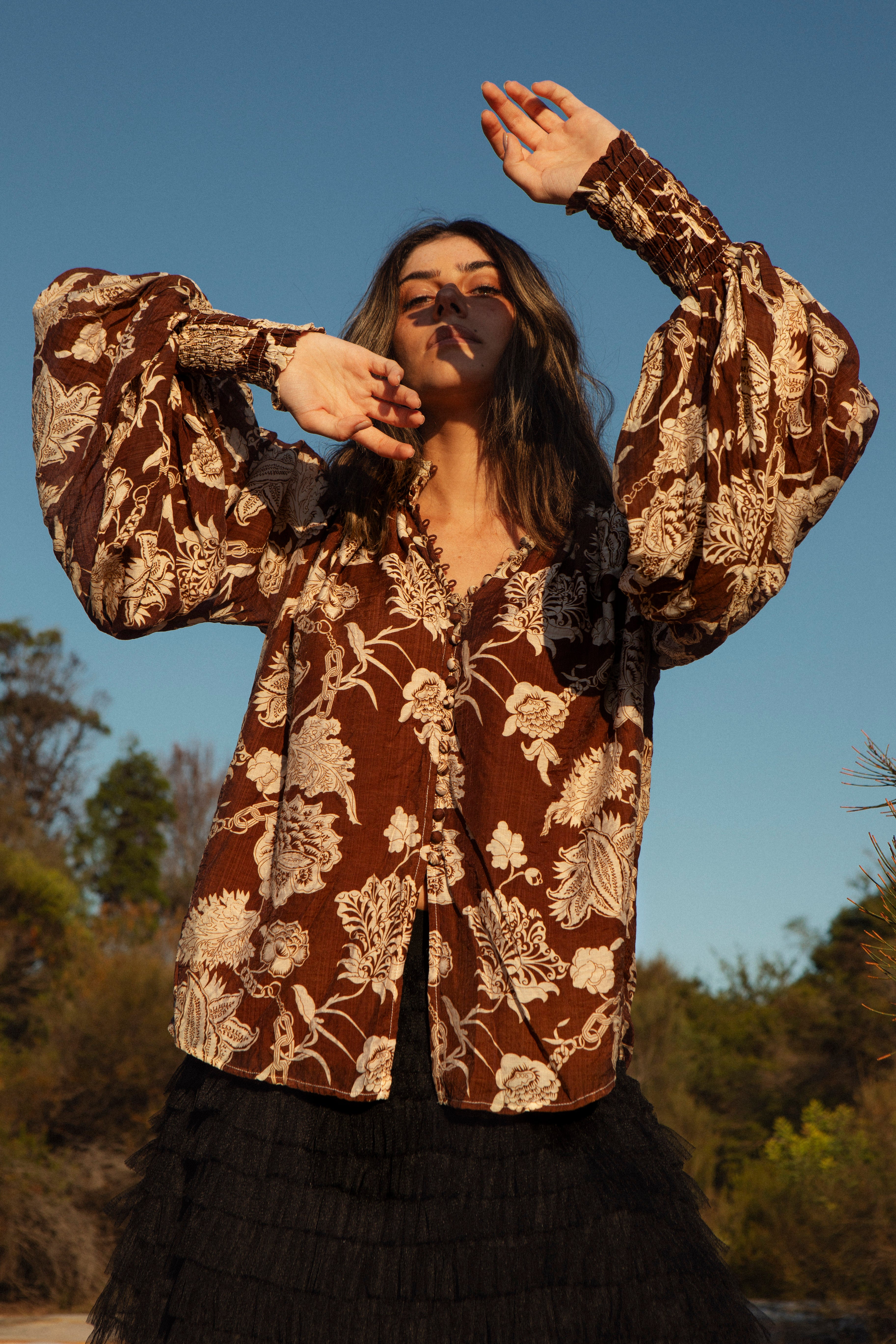 Aurora Blouse Desert Muse - front view.