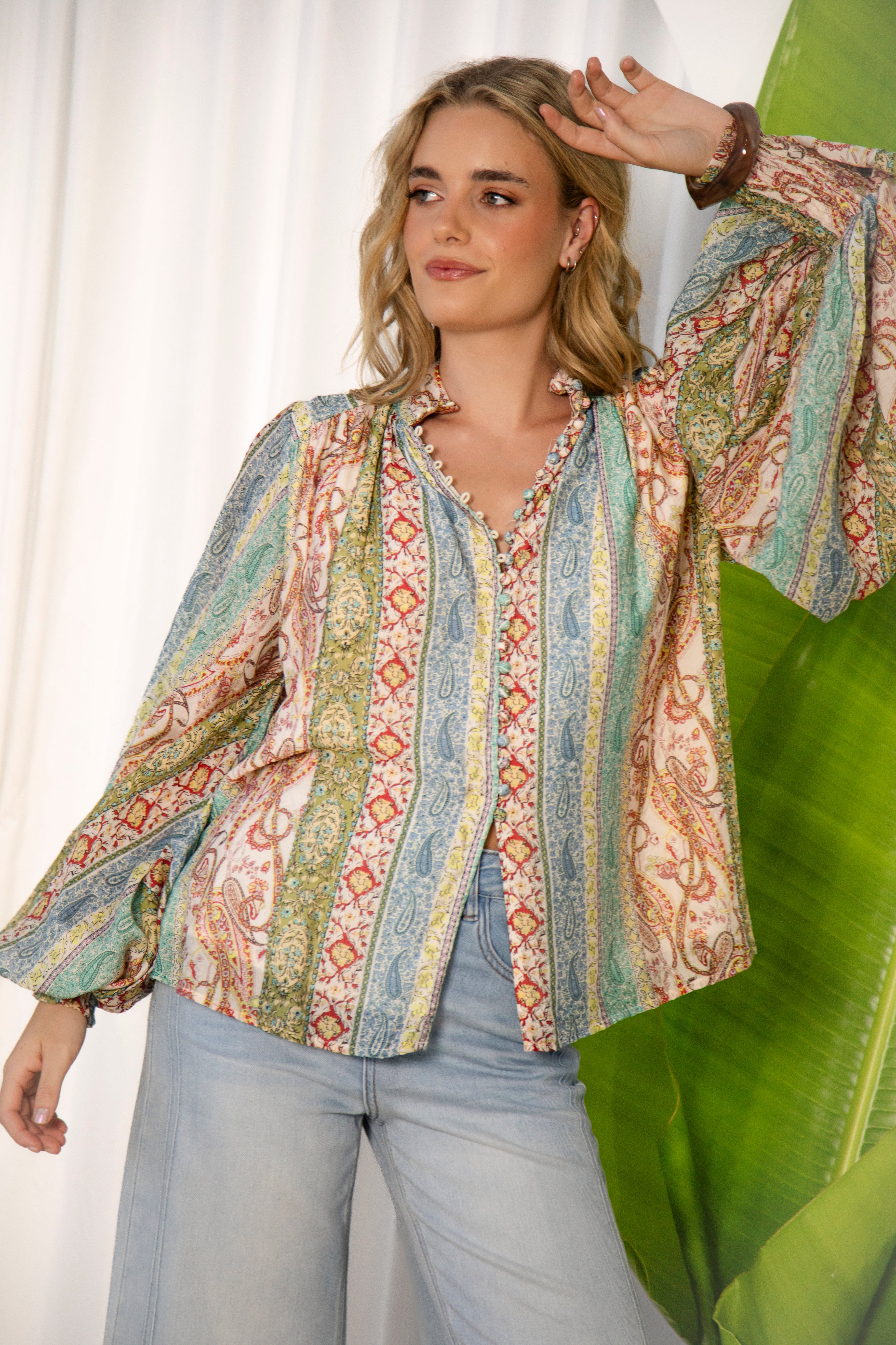 Aurora Blouse Dream featuring boho inspired striped print