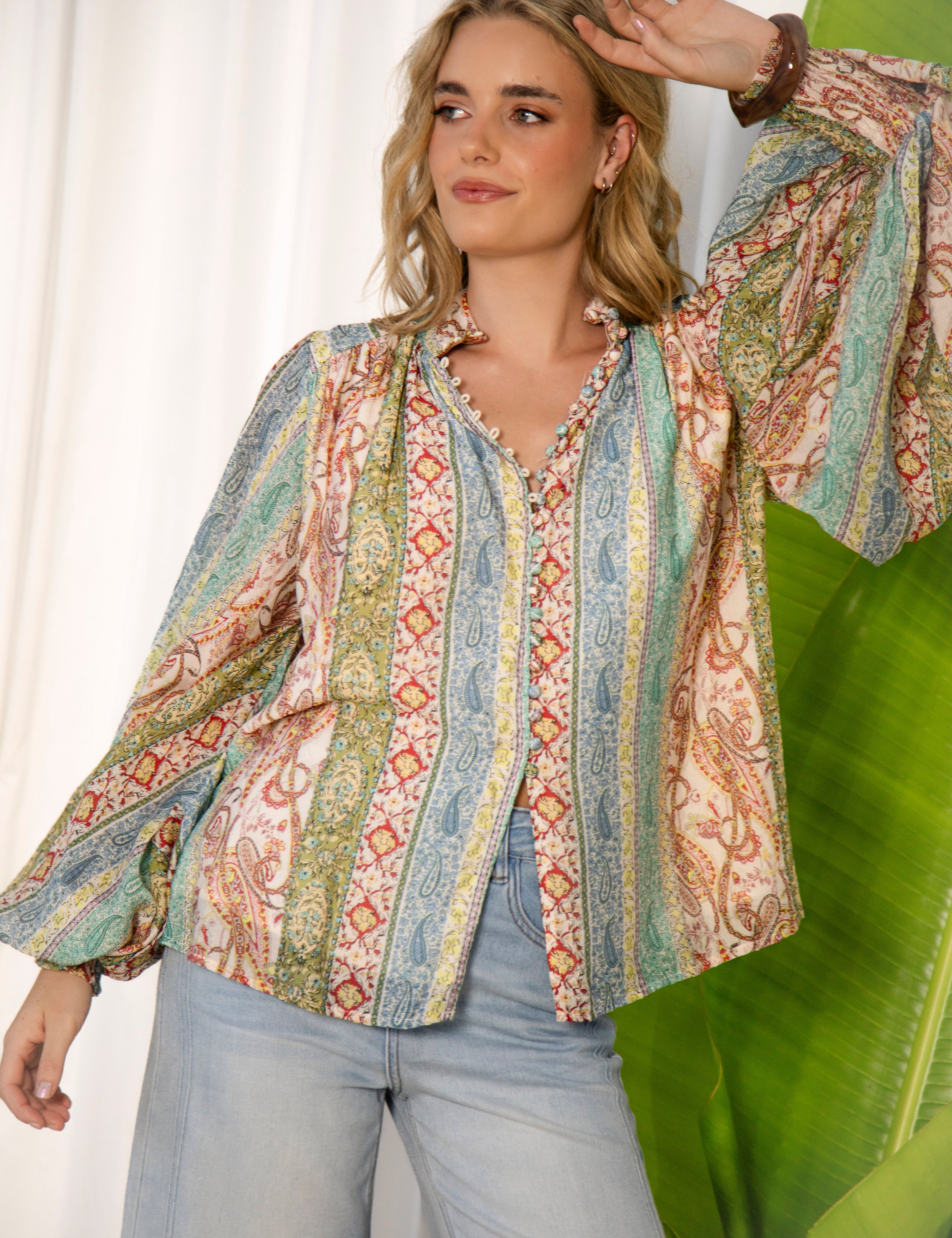 Aurora Blouse Dream featuring boho inspired striped print