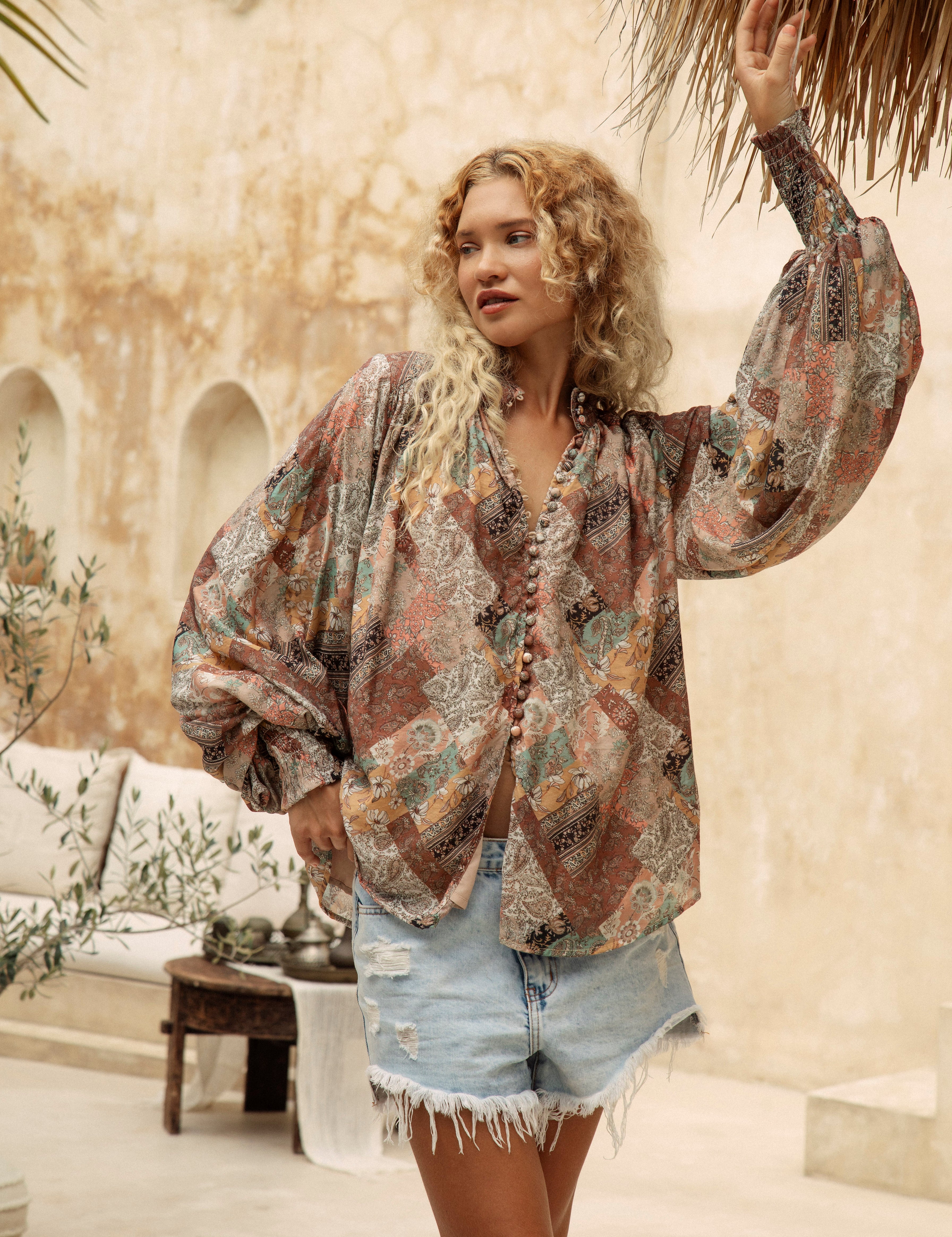 Aurora Blouse - Wanderfolk features billowy sleeves and classic Boho style