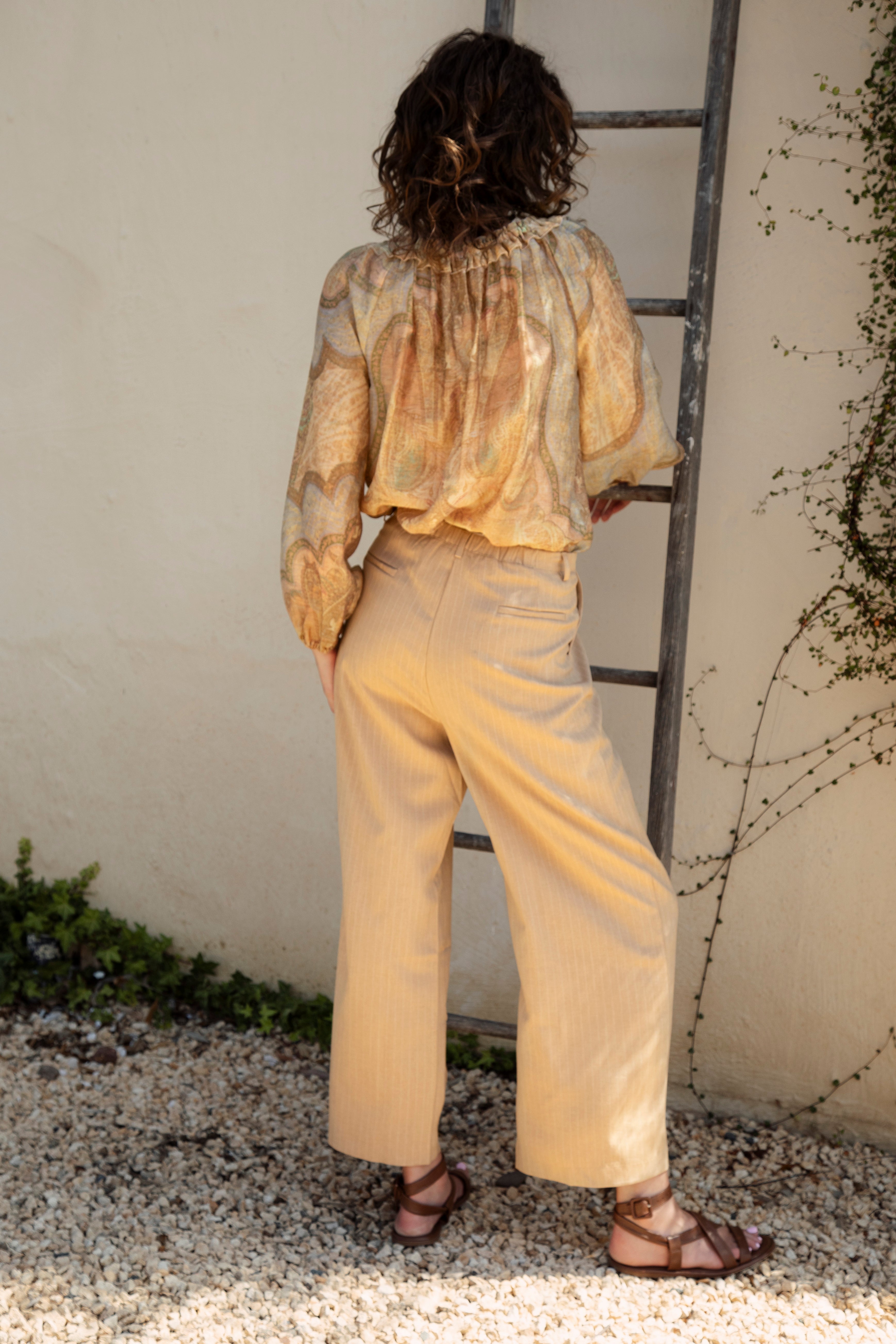 Avalon Tailored Pant Camel - rear view showcasing rear pockets and tailored style